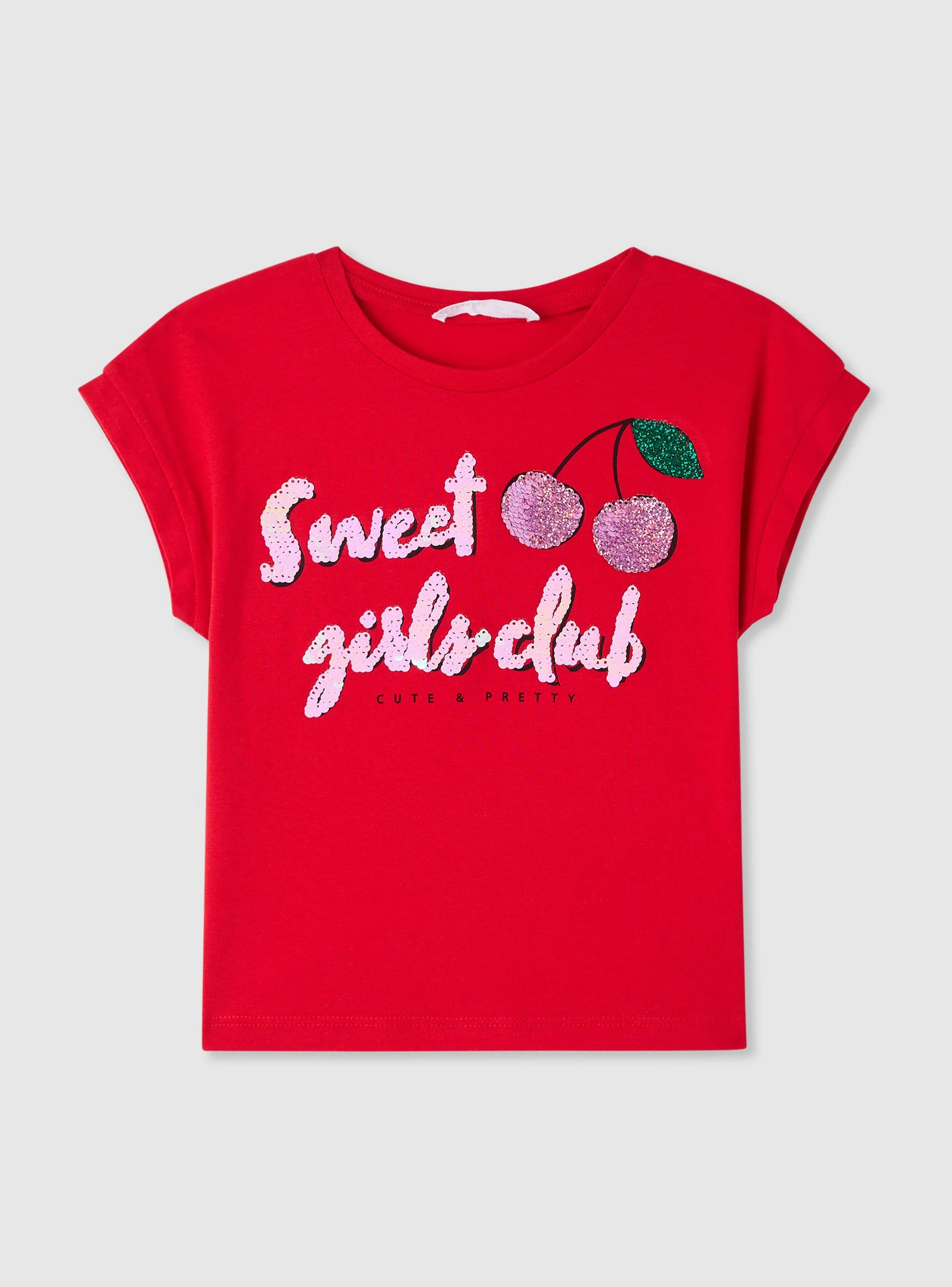 T-shirt con scritta e ciliegie in paillettes - Image 5