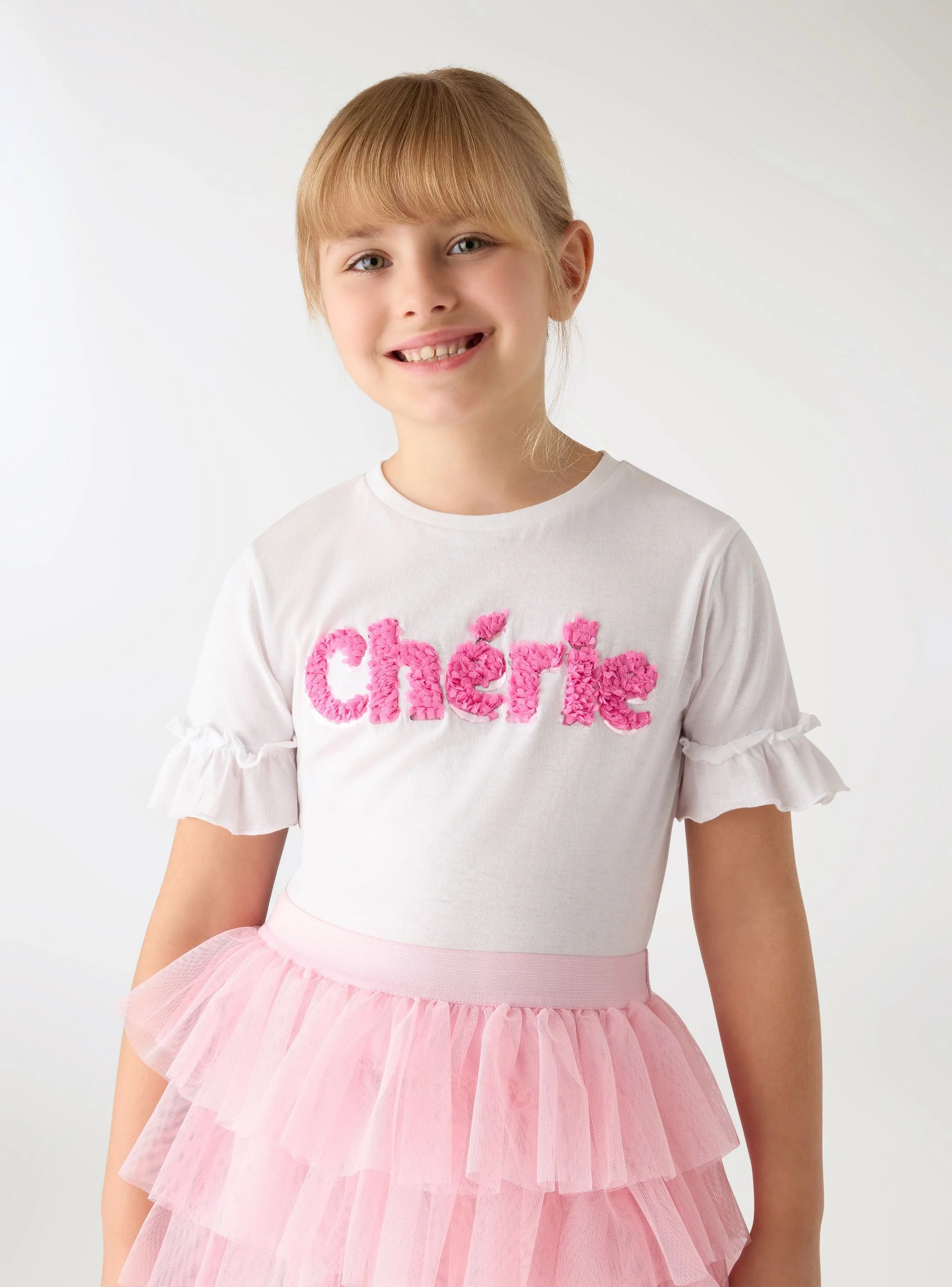 T-shirt con scritta e maniche a balze - Image 2