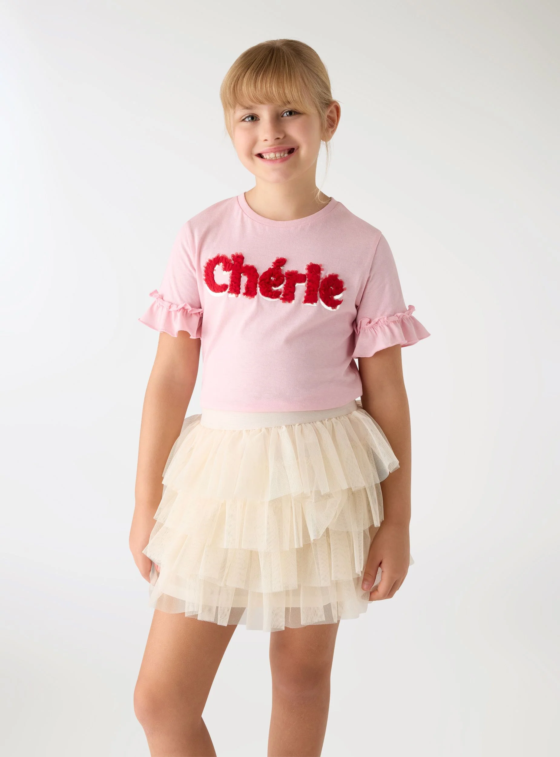 T-shirt con scritta e maniche a balze - Image 8