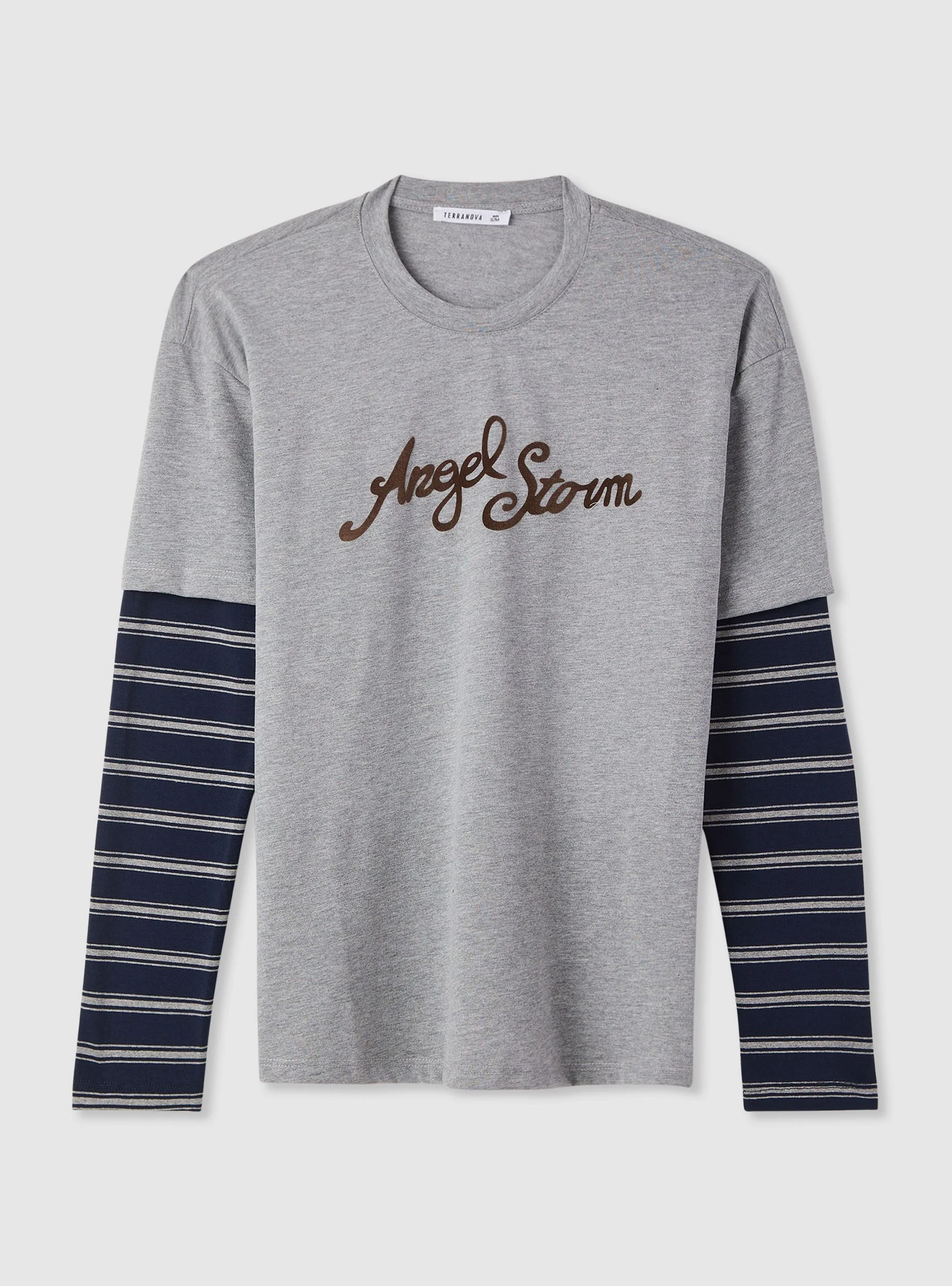T-shirt con scritta e maniche a righe - Image 7