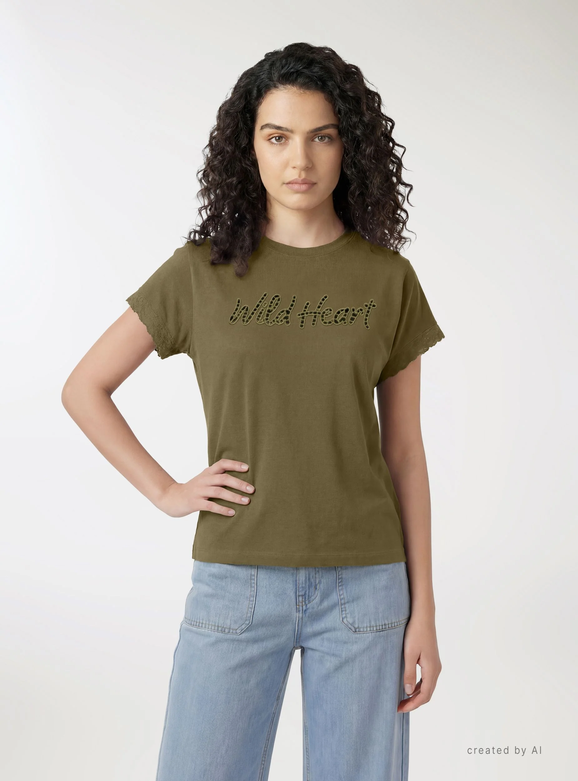 T-shirt con scritta traforata e bordo macramè - Image 2