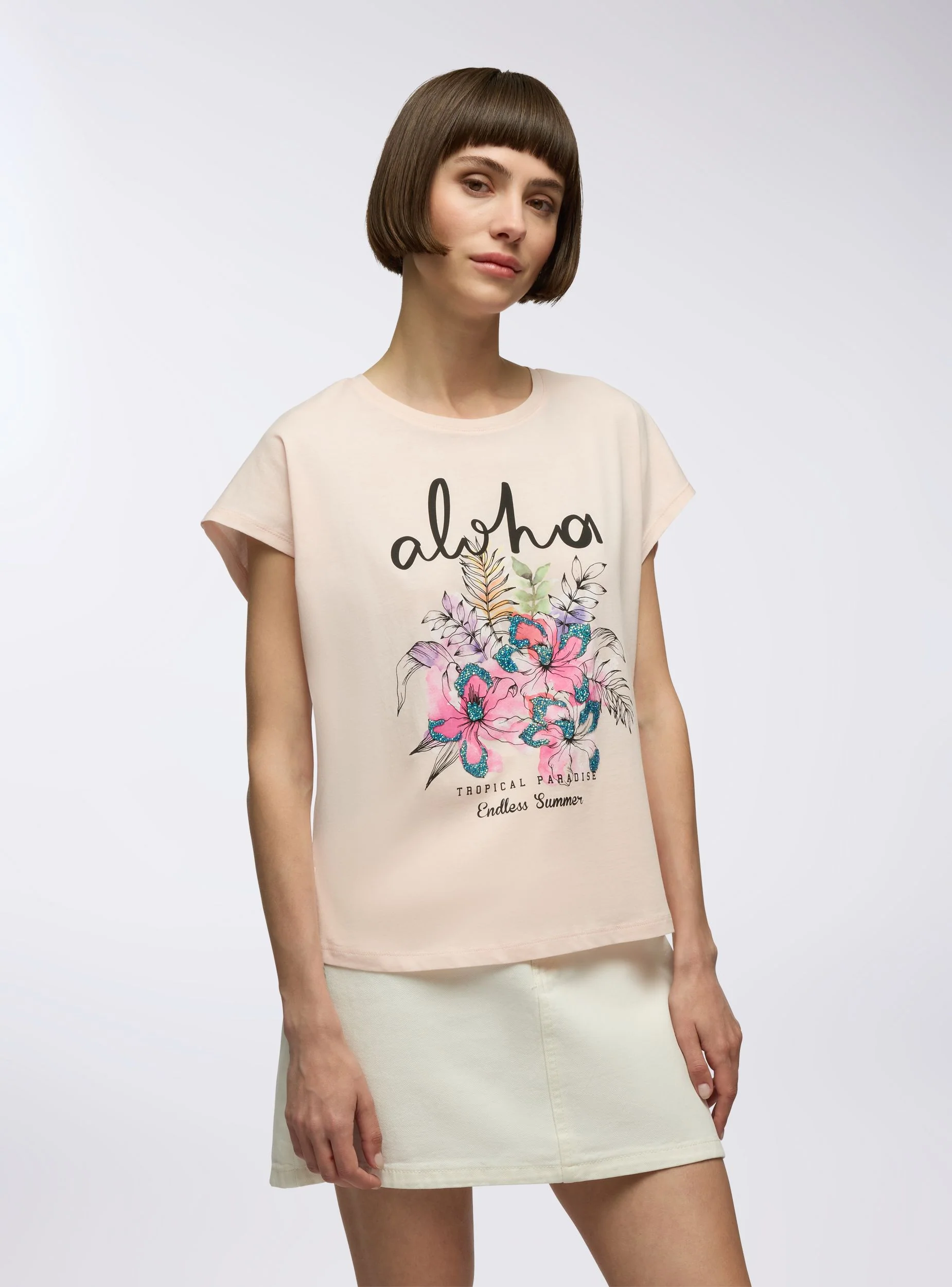T-shirt con stampa aloha e fiori - Image 2