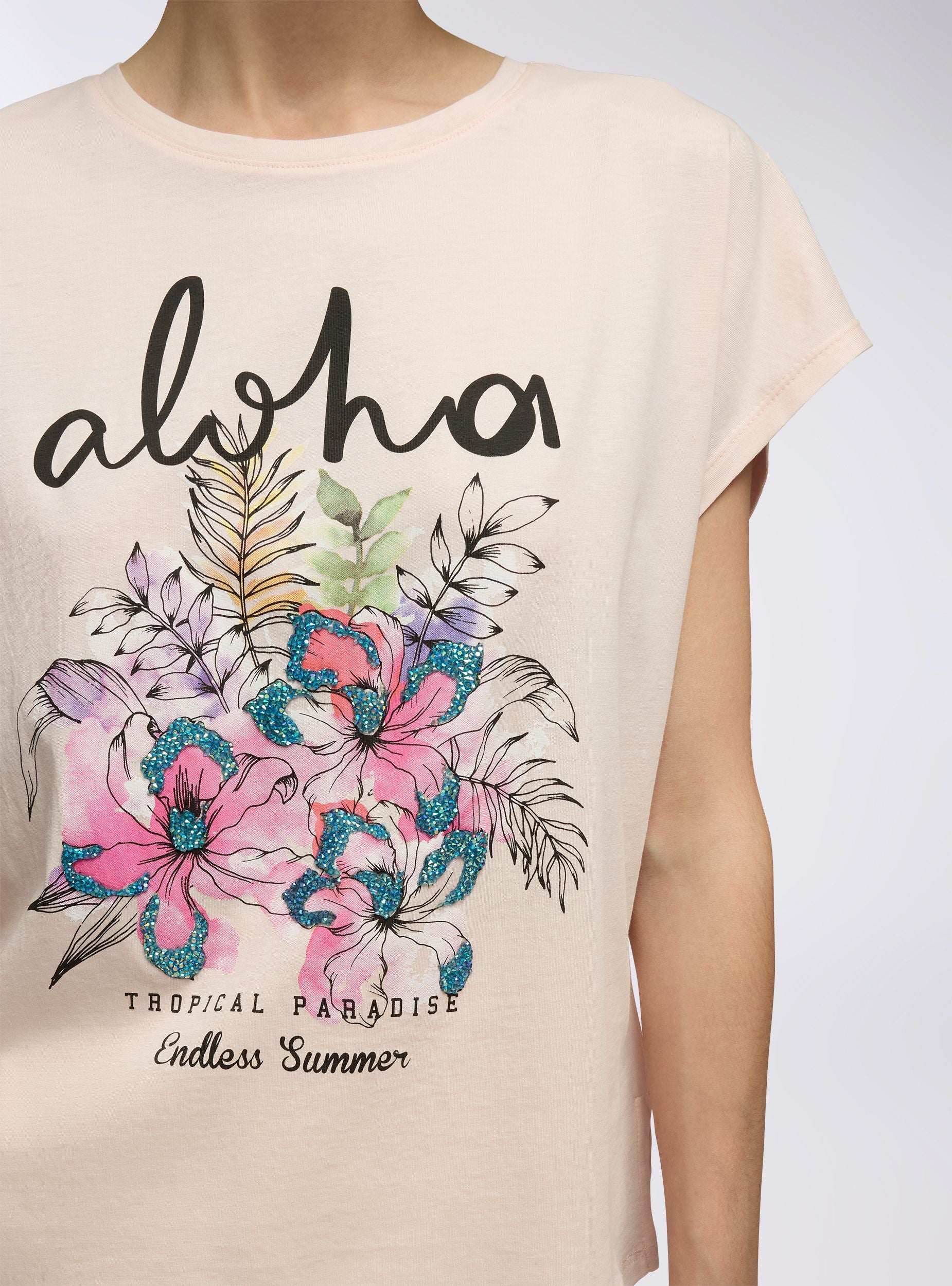 T-shirt con stampa aloha e fiori - Image 3