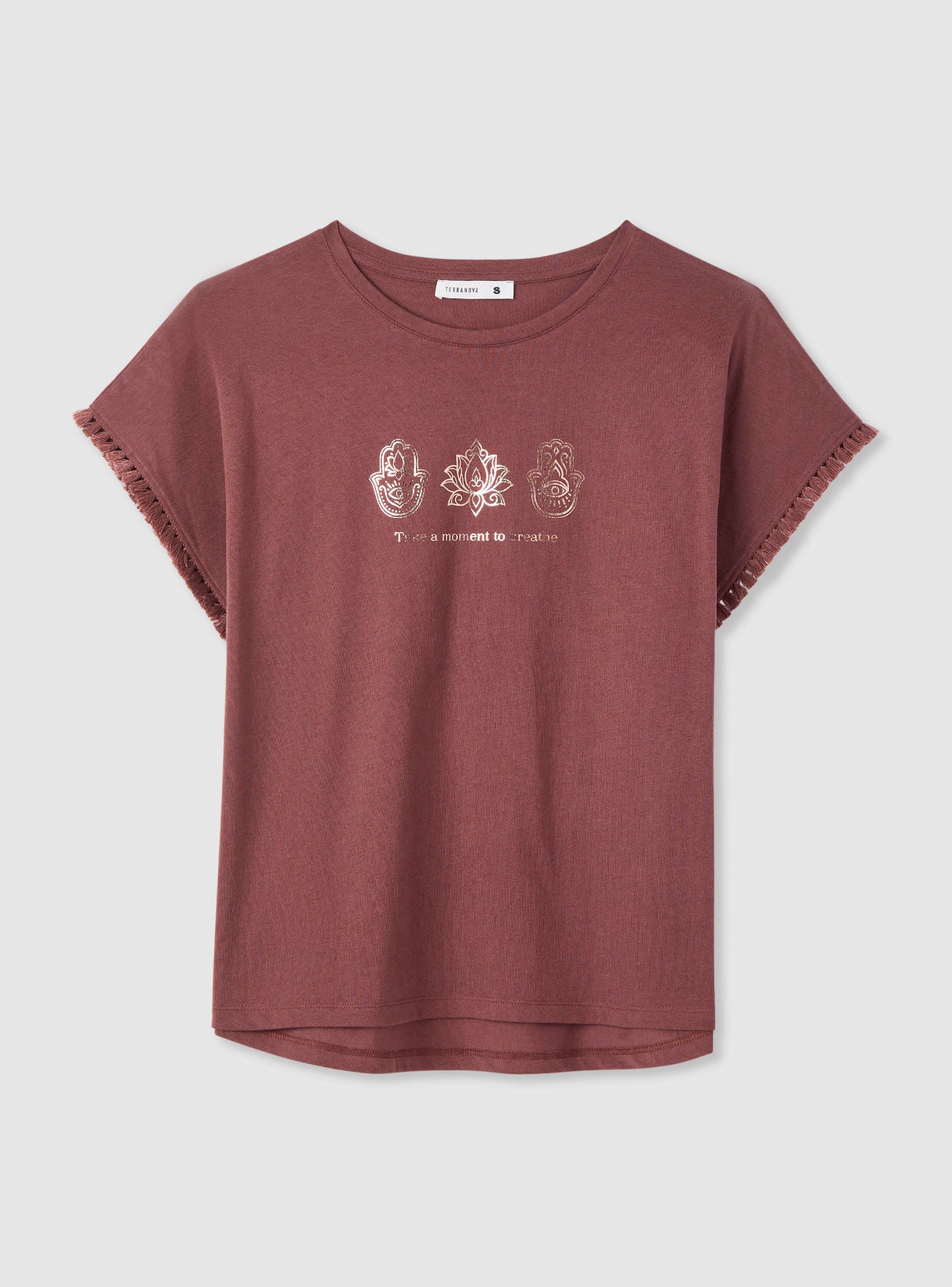 T-shirt con stampa e bordi con frange - Image 7