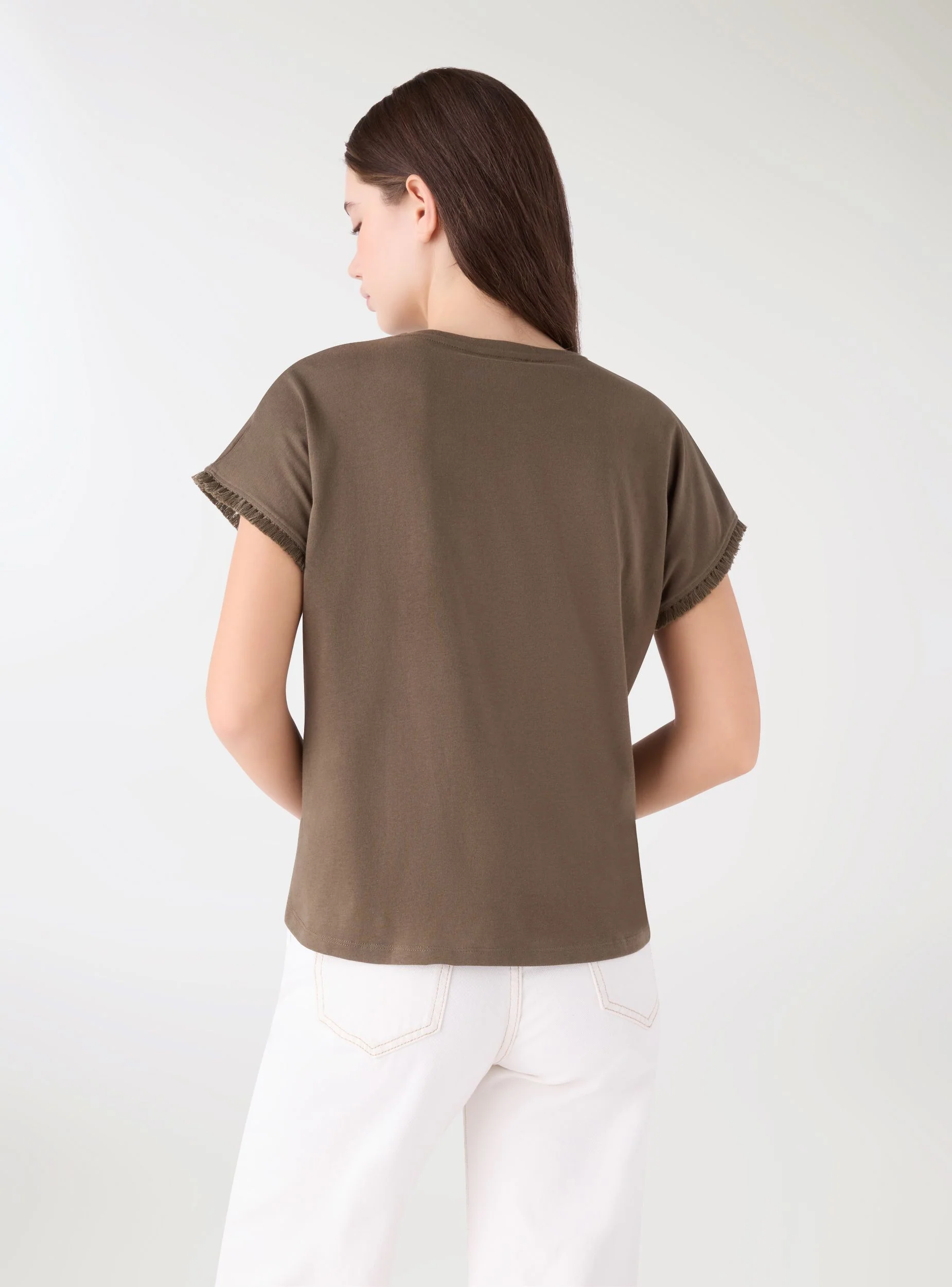 T-shirt con stampa e bordi con frange - Image 3