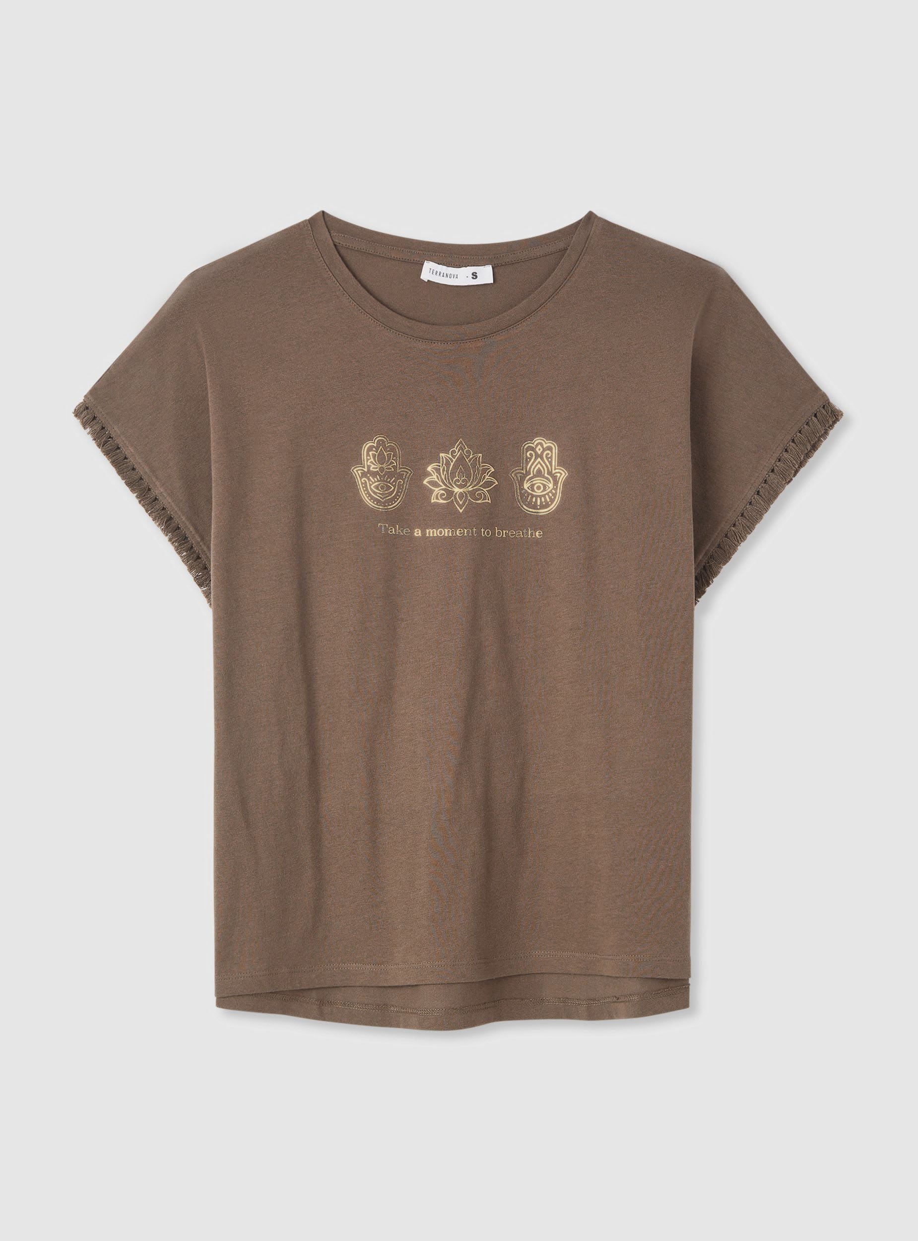 T-shirt con stampa e bordi con frange - Image 5