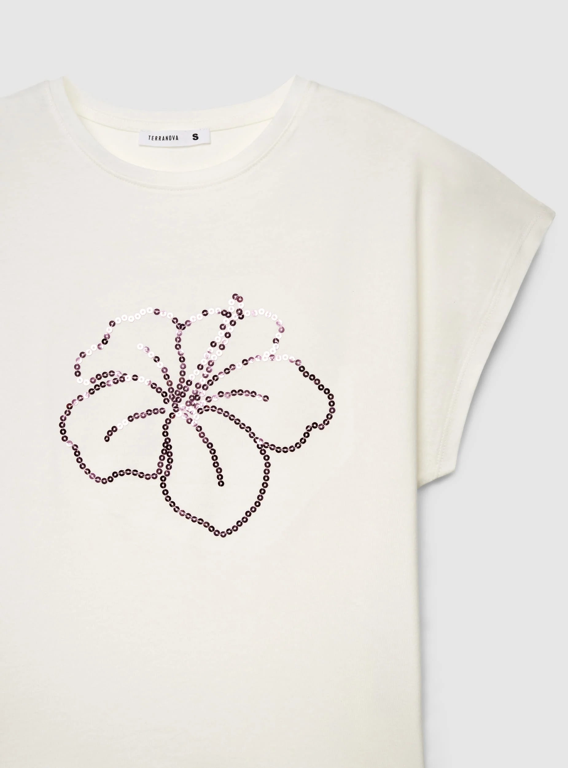 T-shirt con stampa fiori e paillettes - Image 5