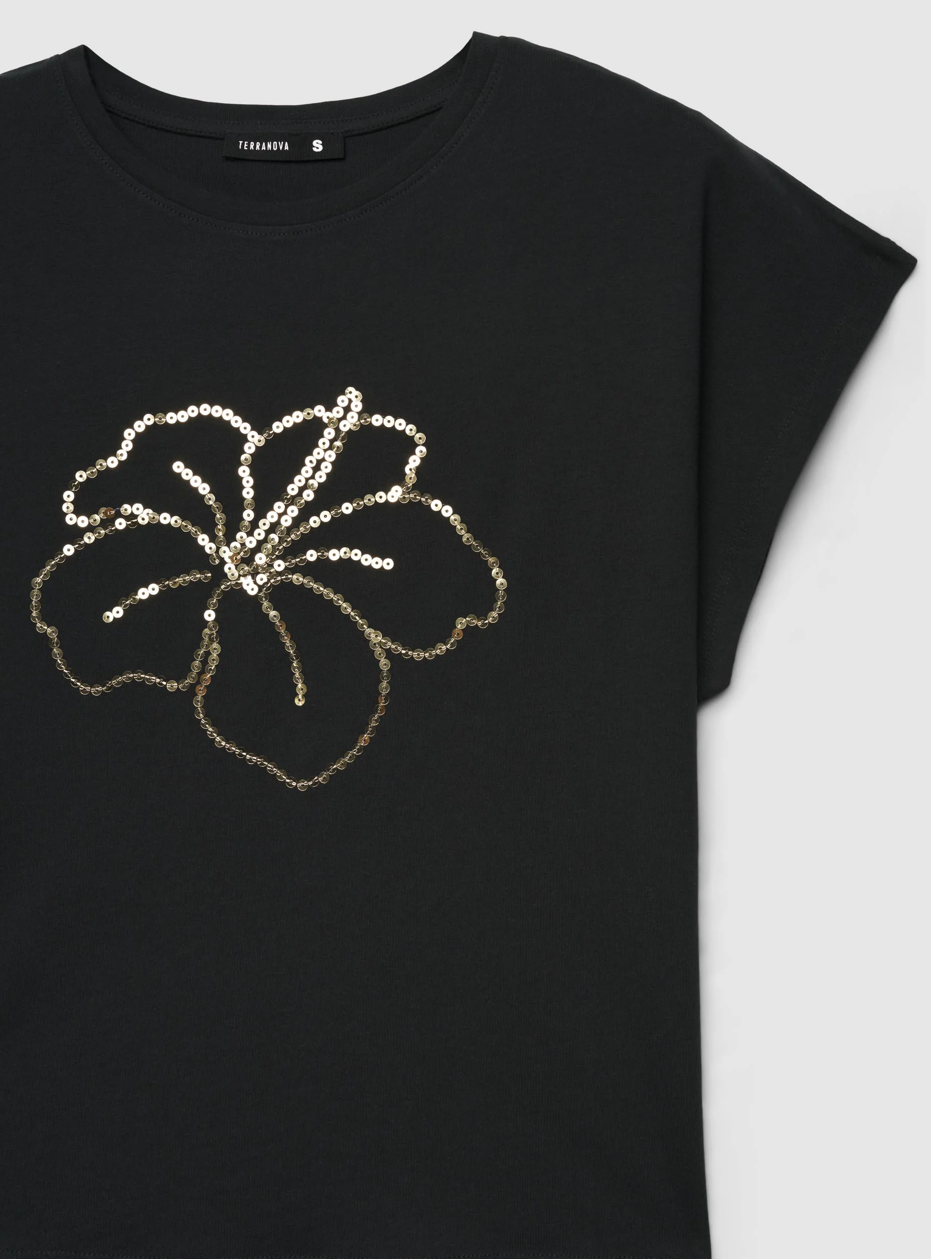 T-shirt con stampa fiori e paillettes - Image 5