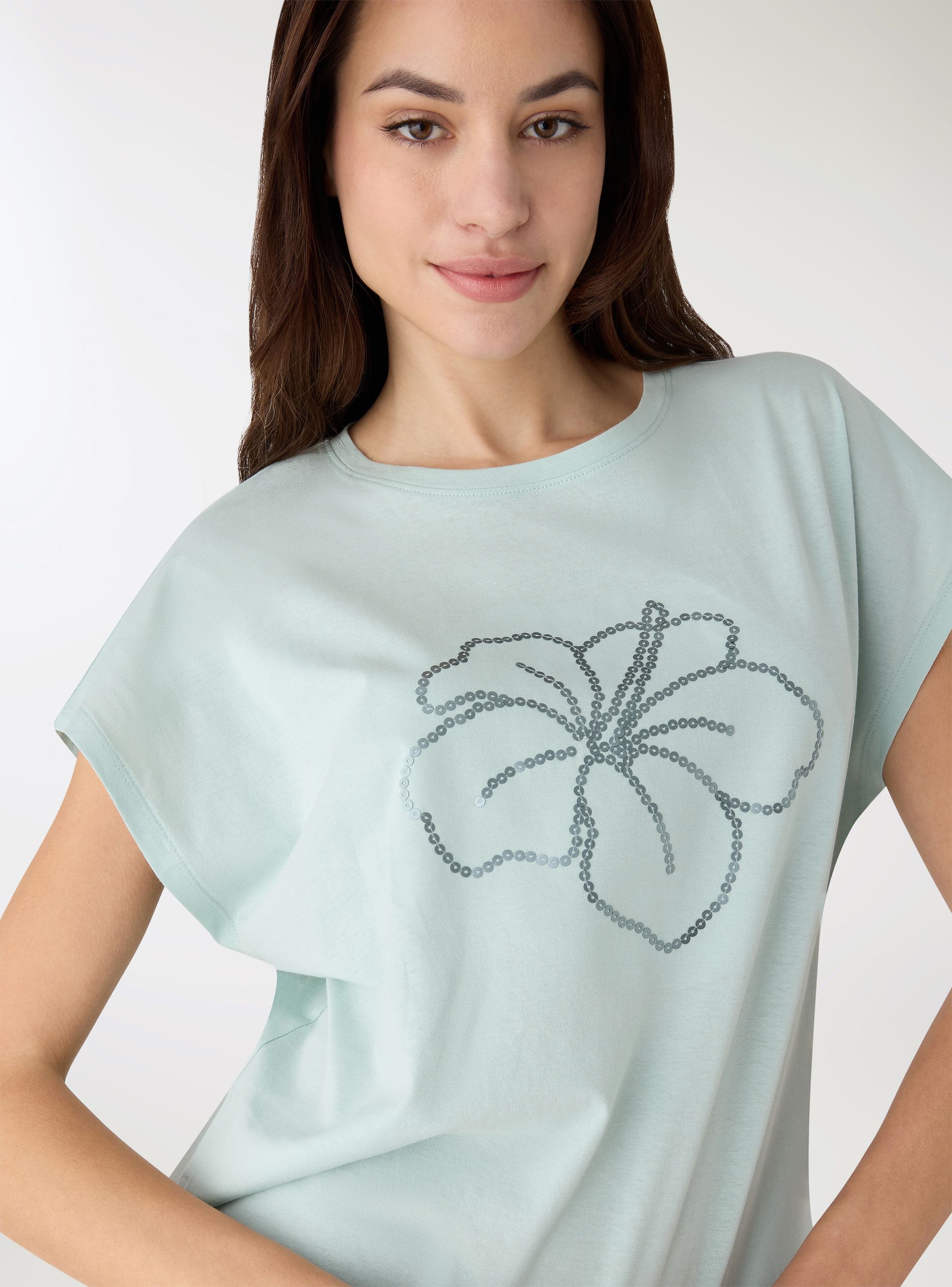 T-shirt con stampa fiori e paillettes - Image 3