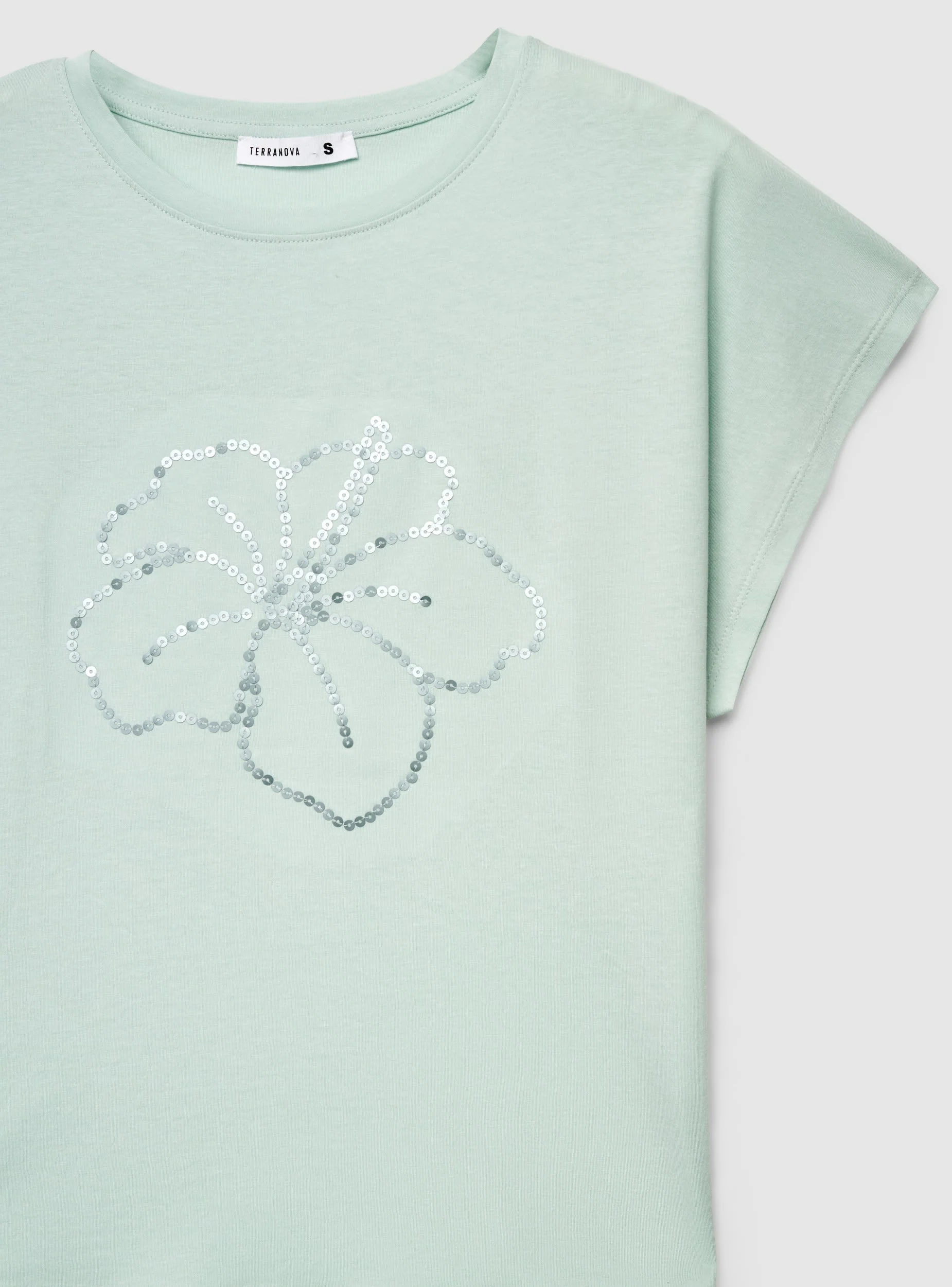 T-shirt con stampa fiori e paillettes - Image 5