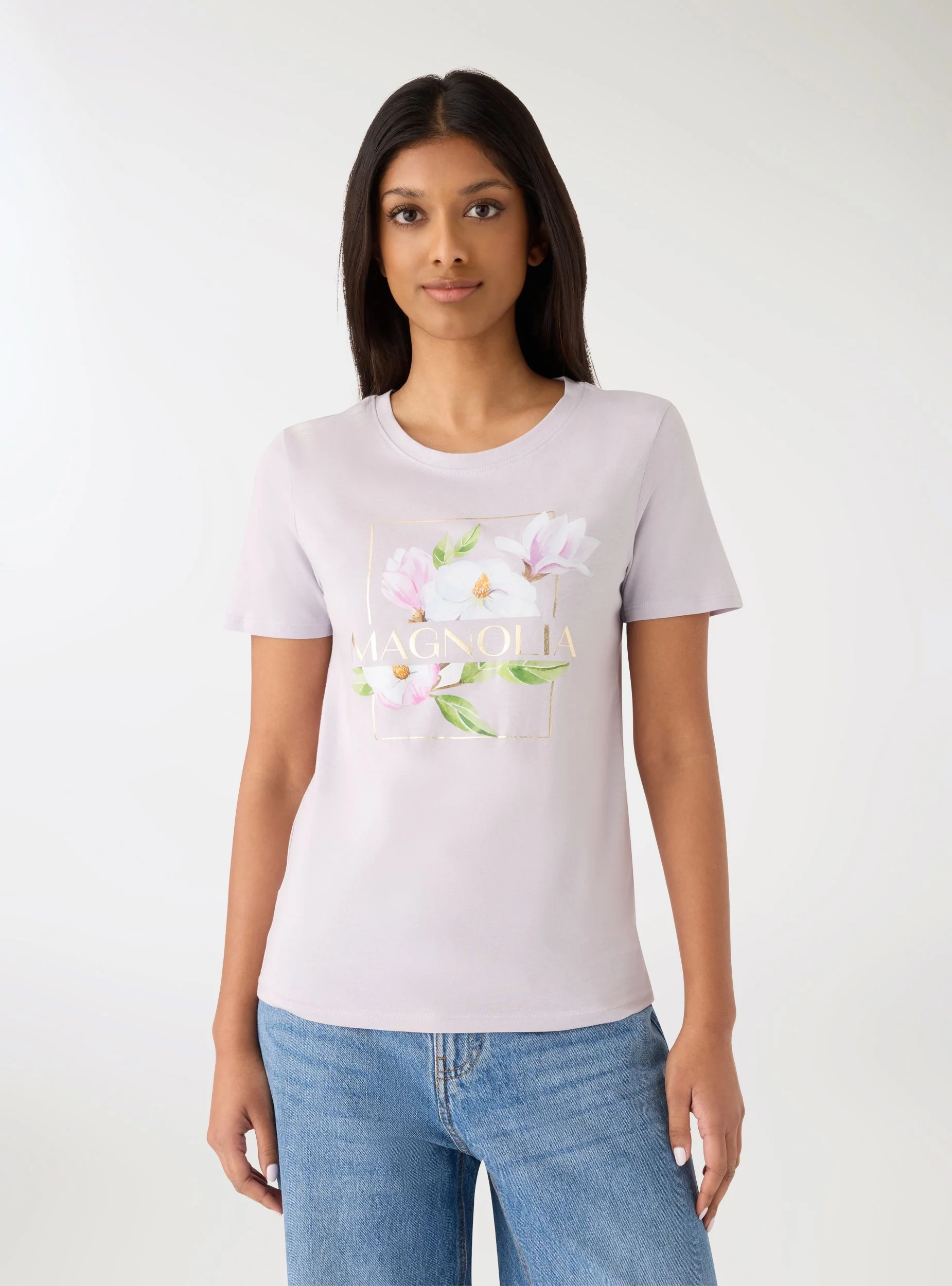 T-shirt con stampa fiori e scritta - Image 2