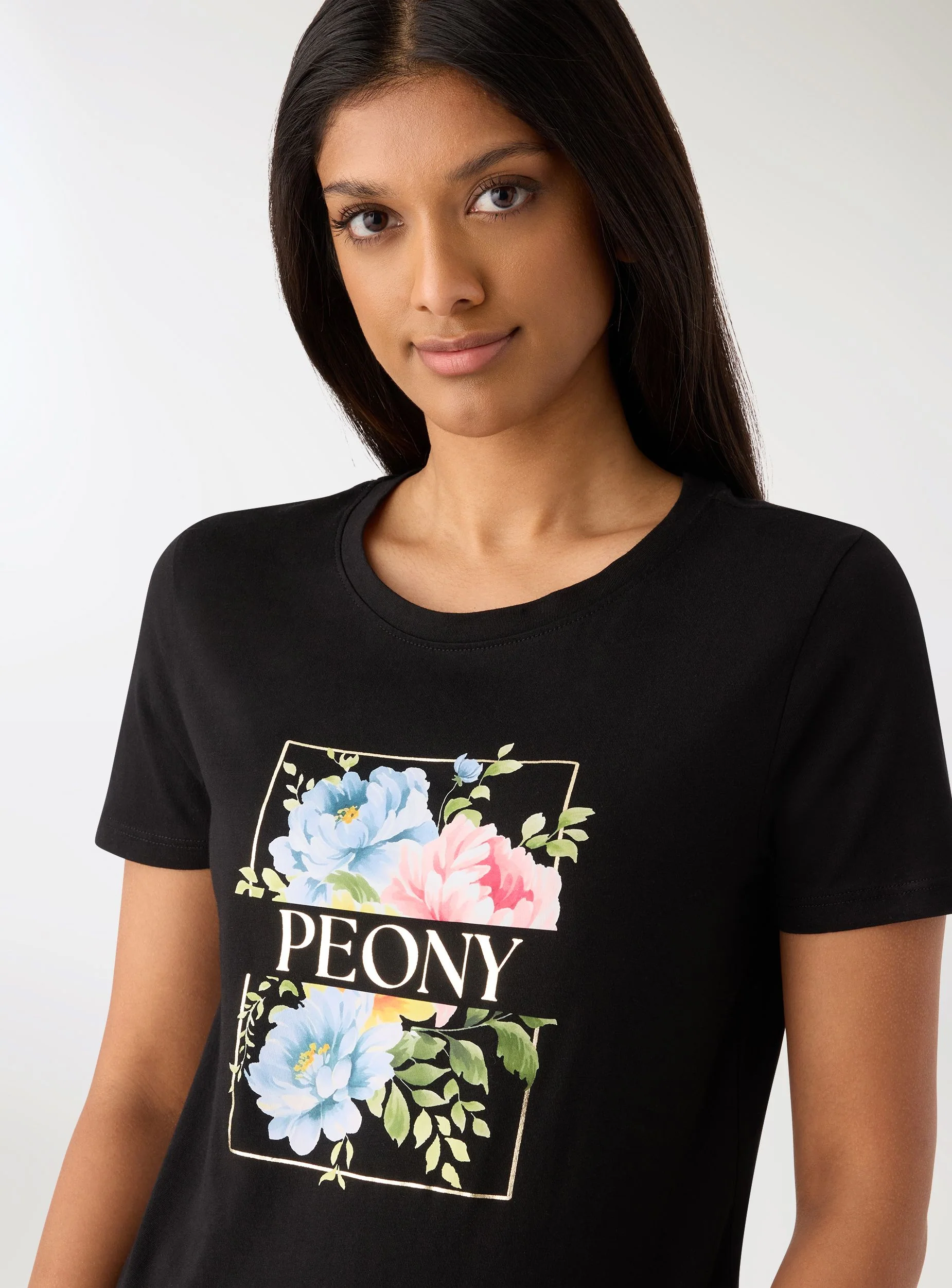 T-shirt con stampa fiori e scritta - Image 3
