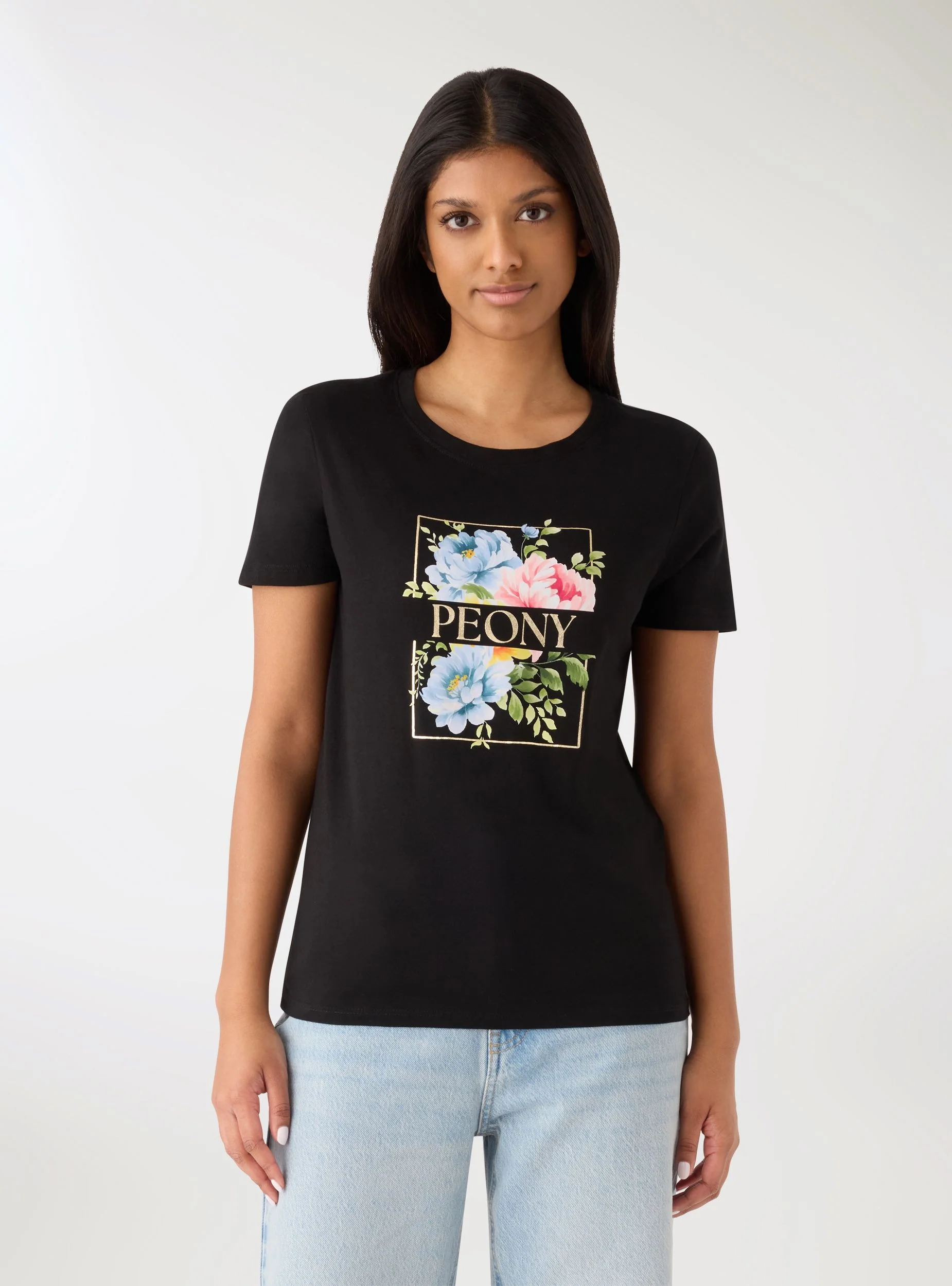 T-shirt con stampa fiori e scritta - Image 4