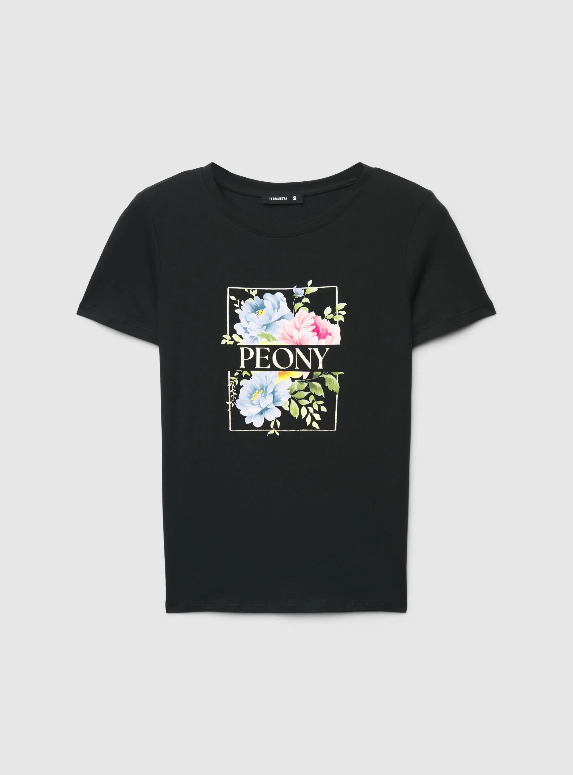 T-shirt con stampa fiori e scritta - Image 5