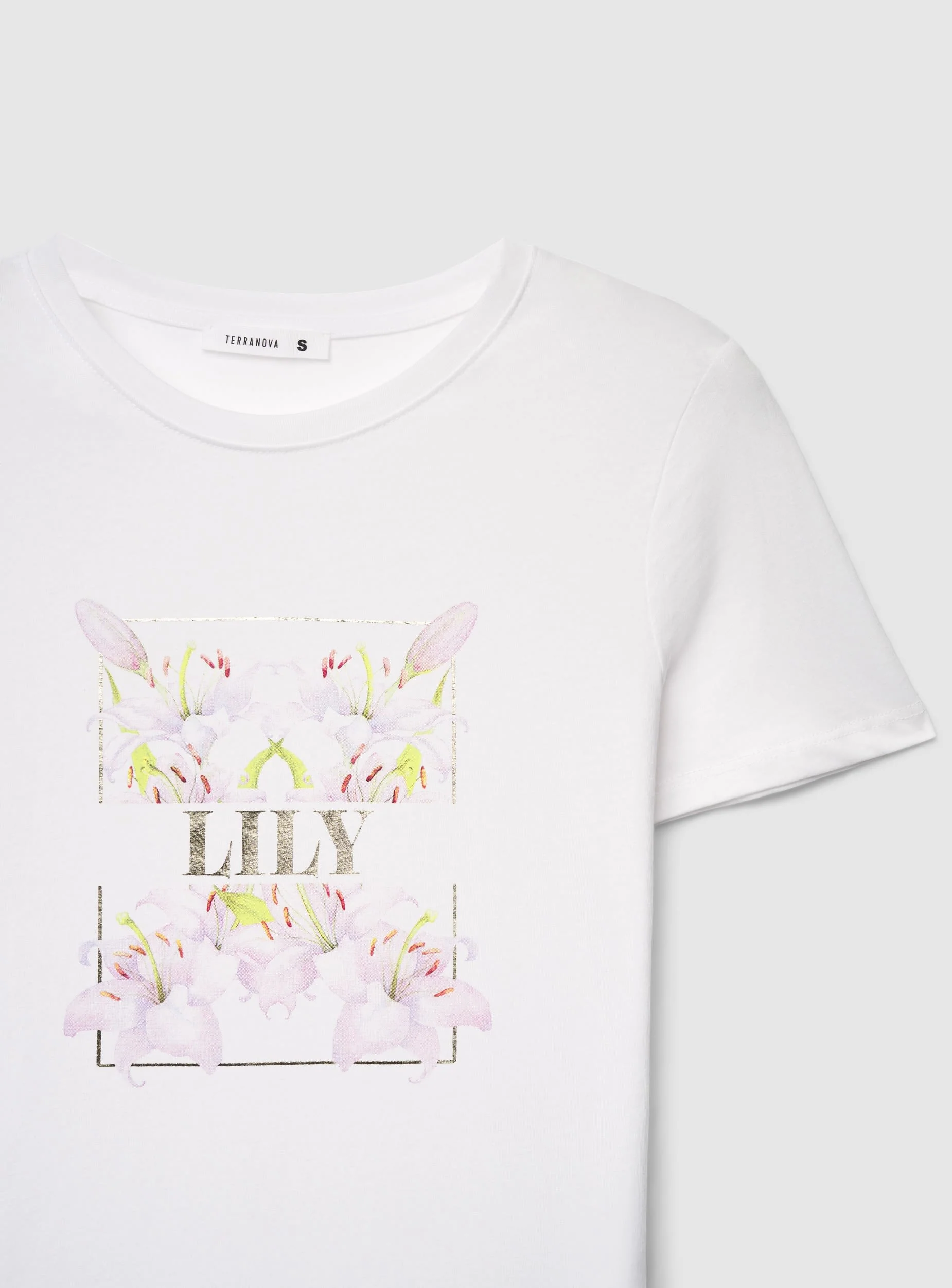 T-shirt con stampa fiori e scritta - Image 7