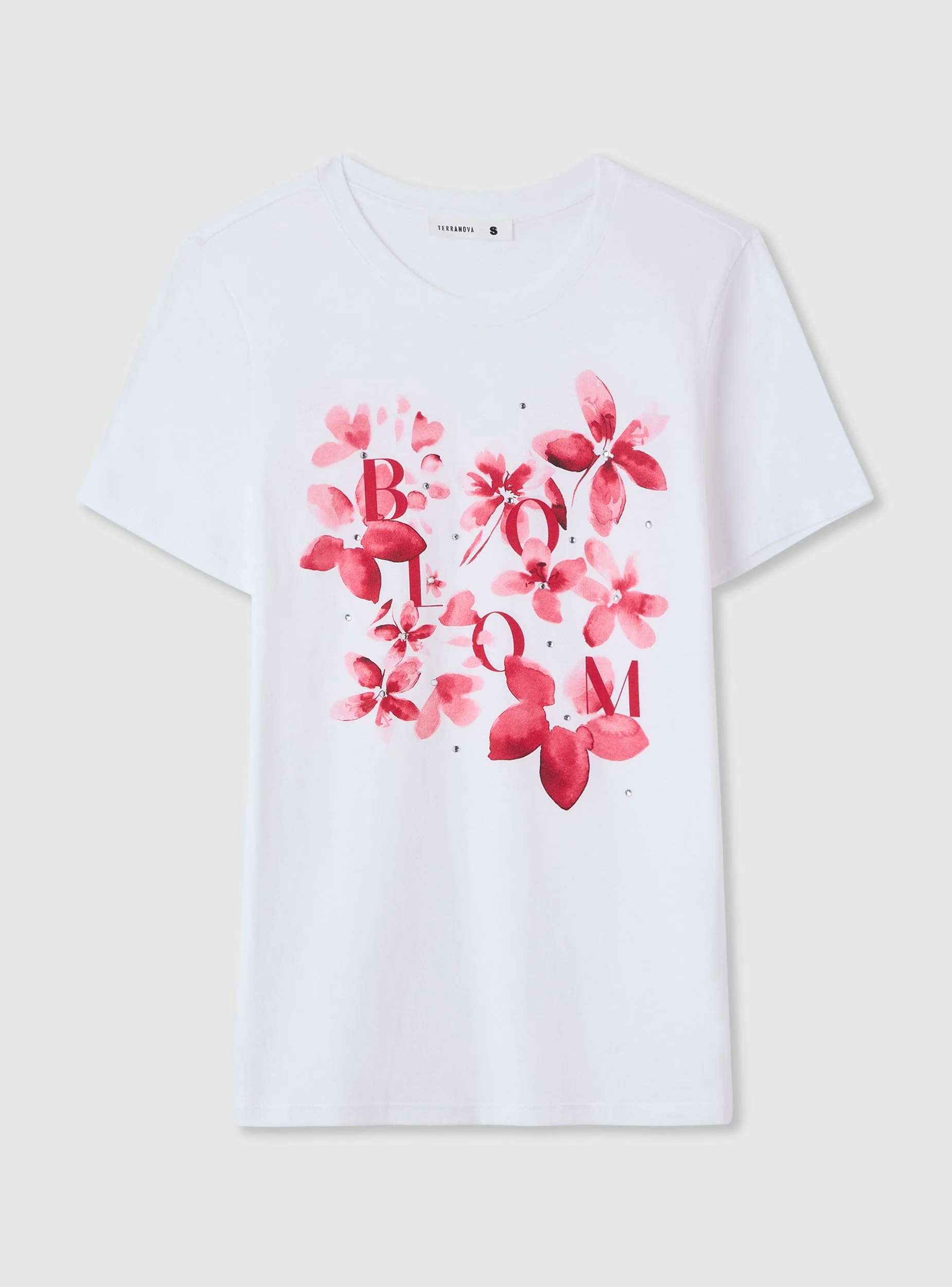 T-shirt con stampa fiori e strass - Image 5