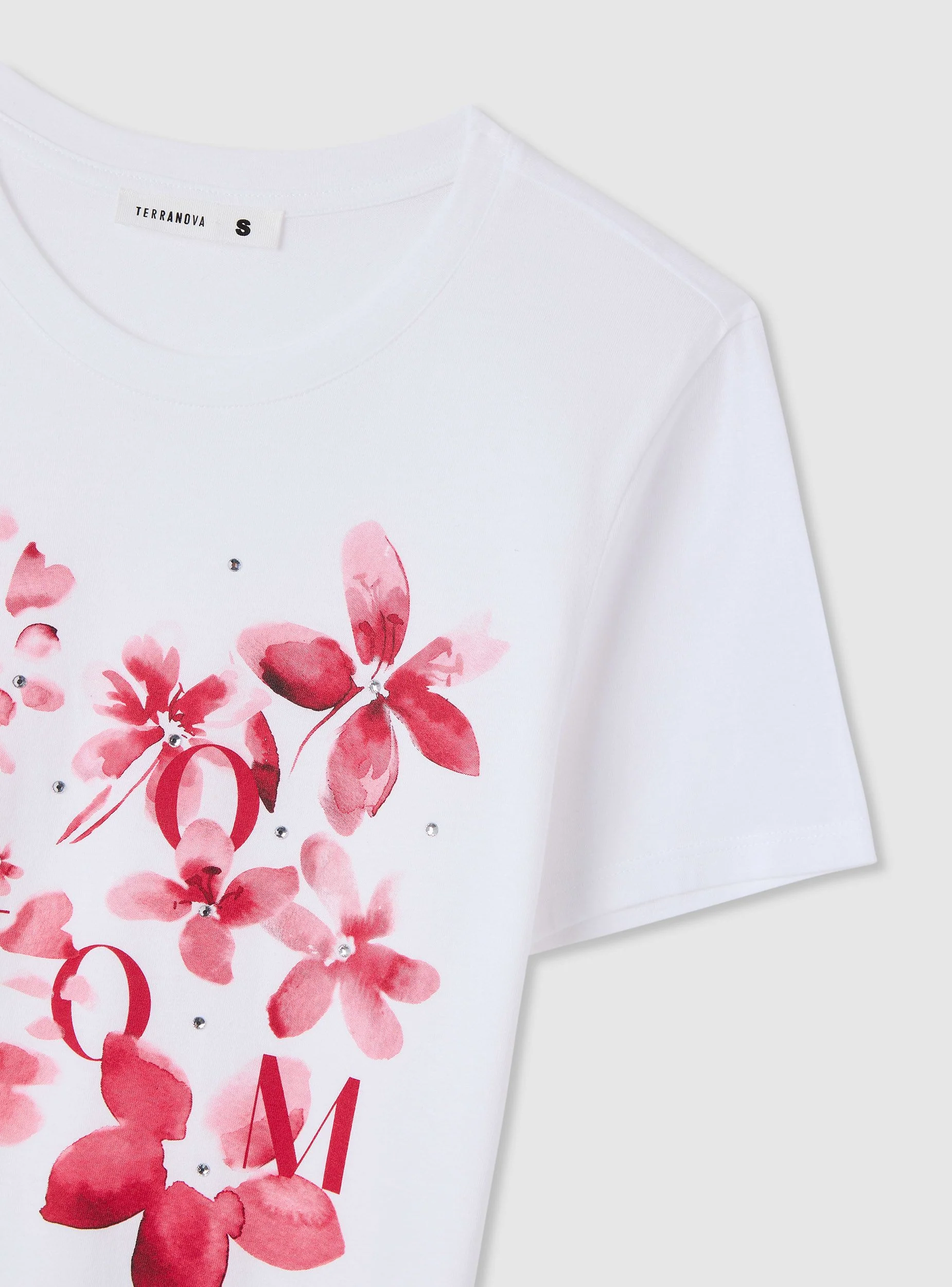 T-shirt con stampa fiori e strass - Image 6