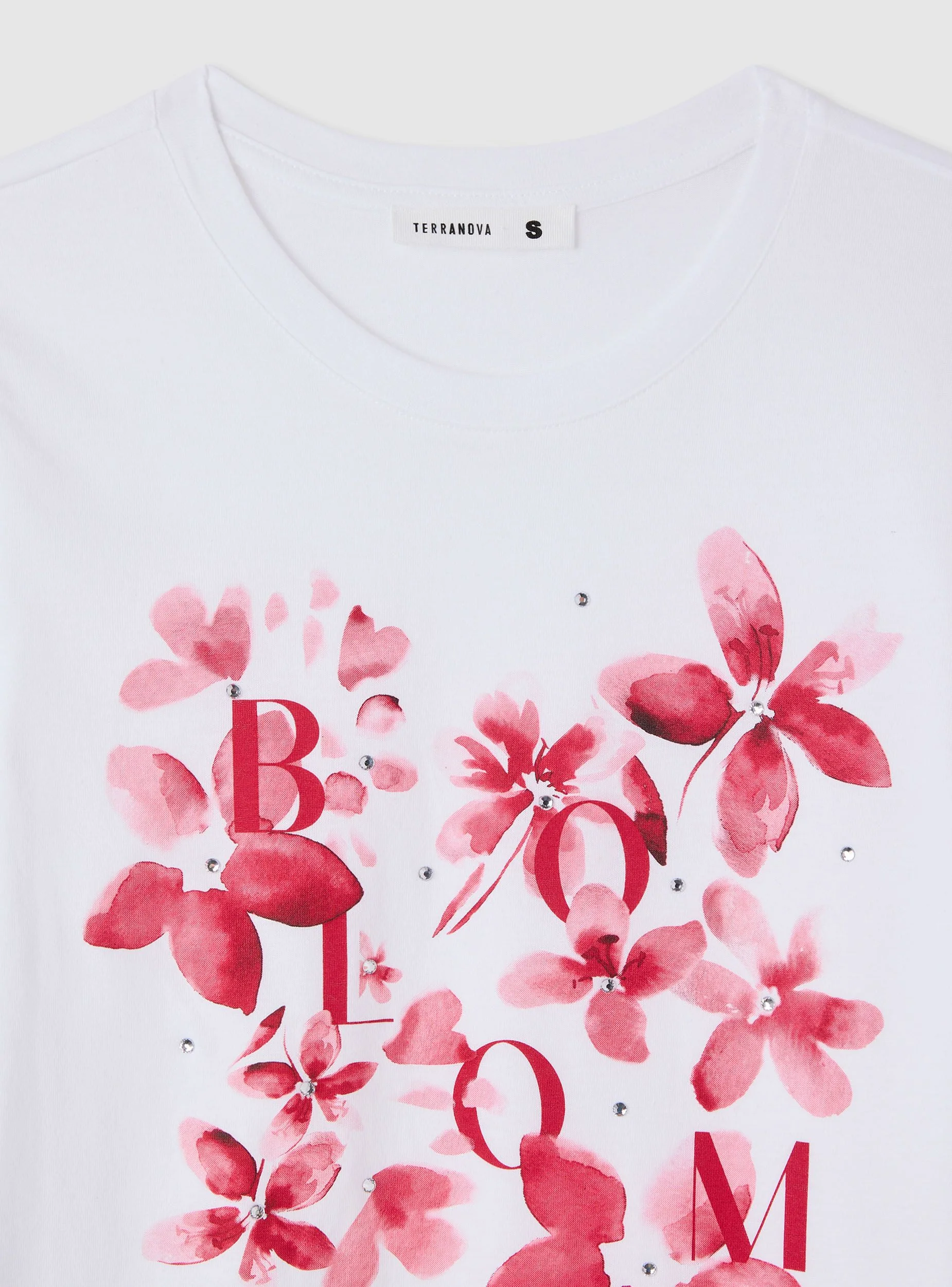 T-shirt con stampa fiori e strass - Image 7