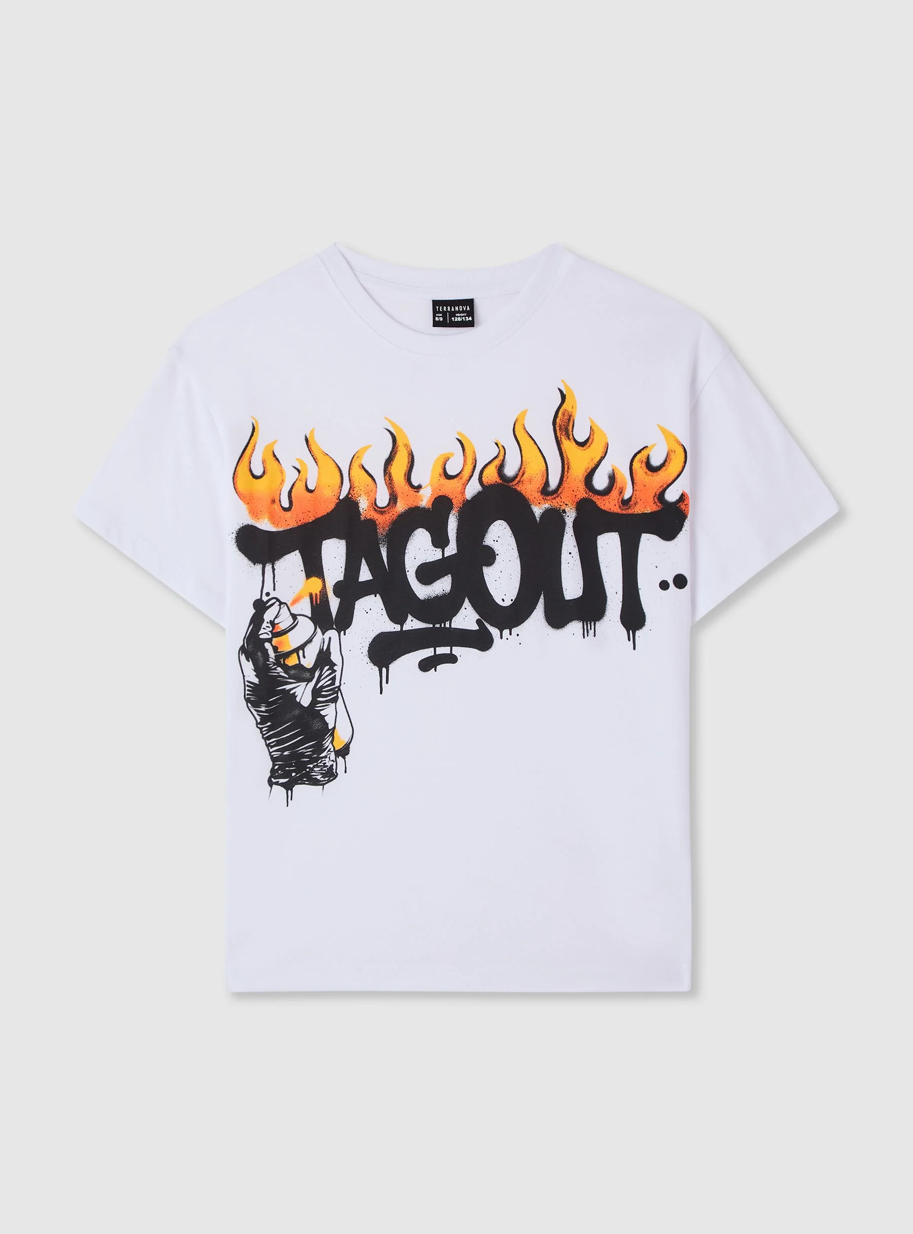 T-shirt con stampa graffiti e fiamme - Image 4