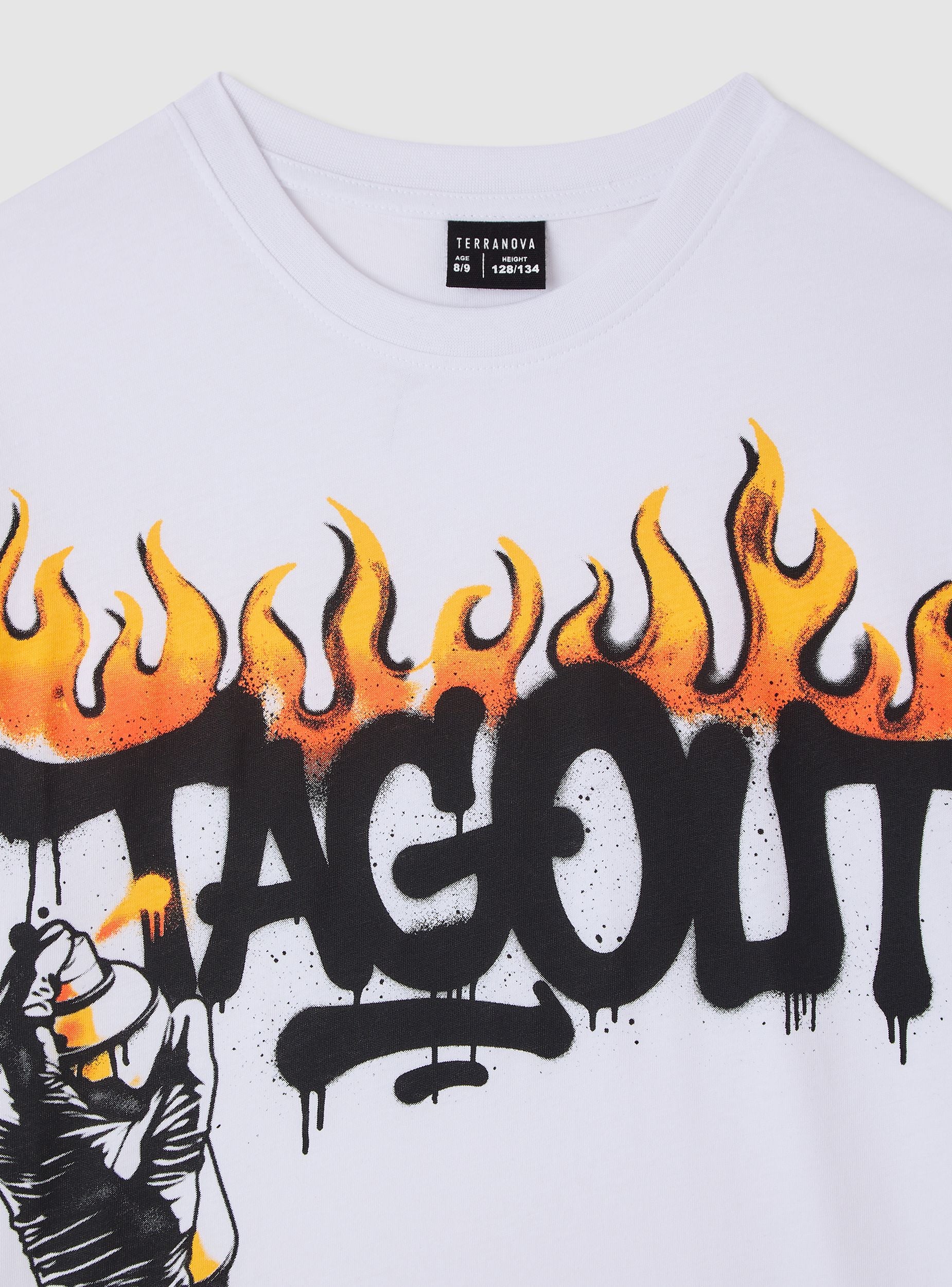 T-shirt con stampa graffiti e fiamme - Image 5