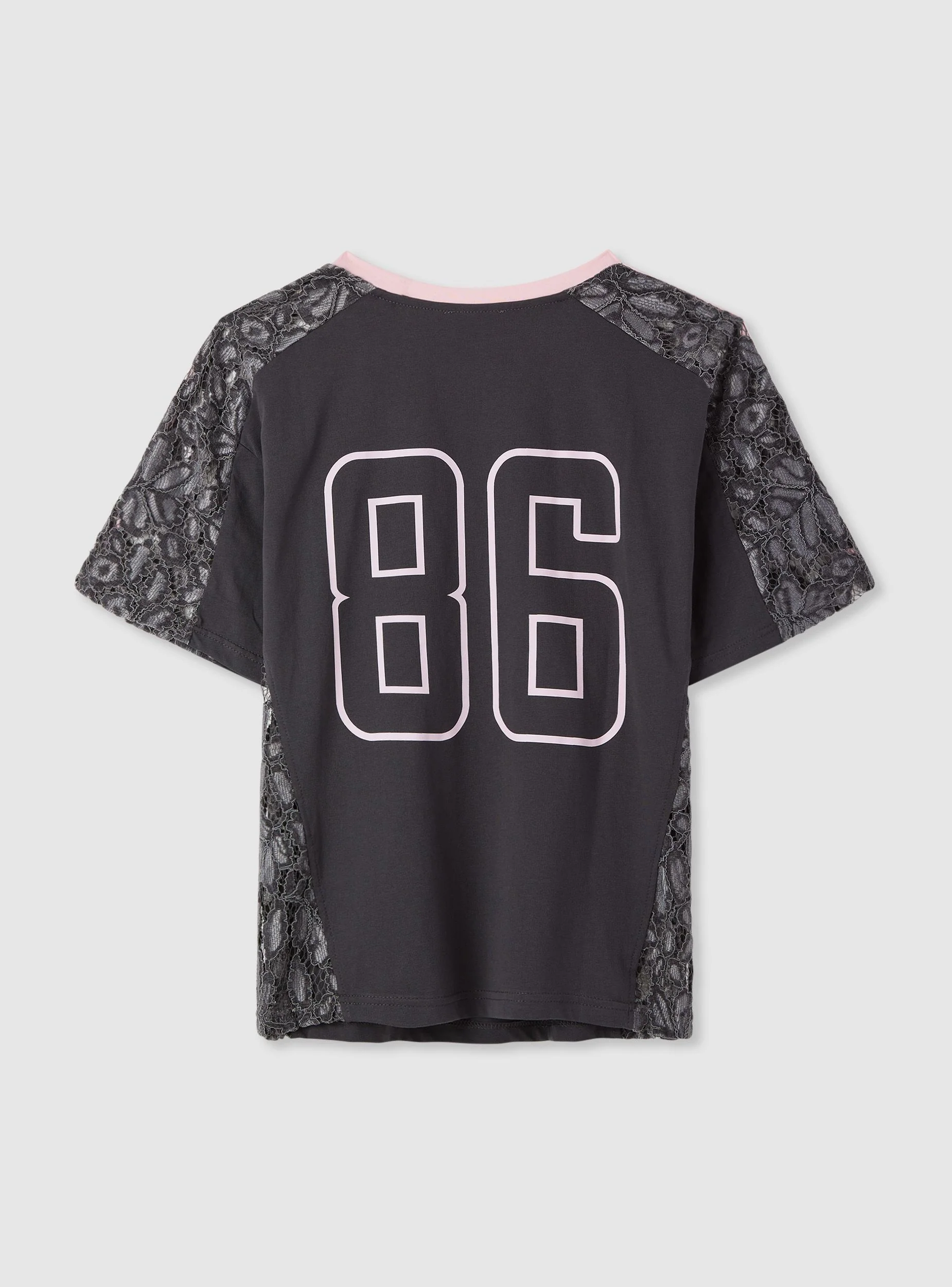 T-shirt con stampa lettering e inserti in pizzo - Image 7