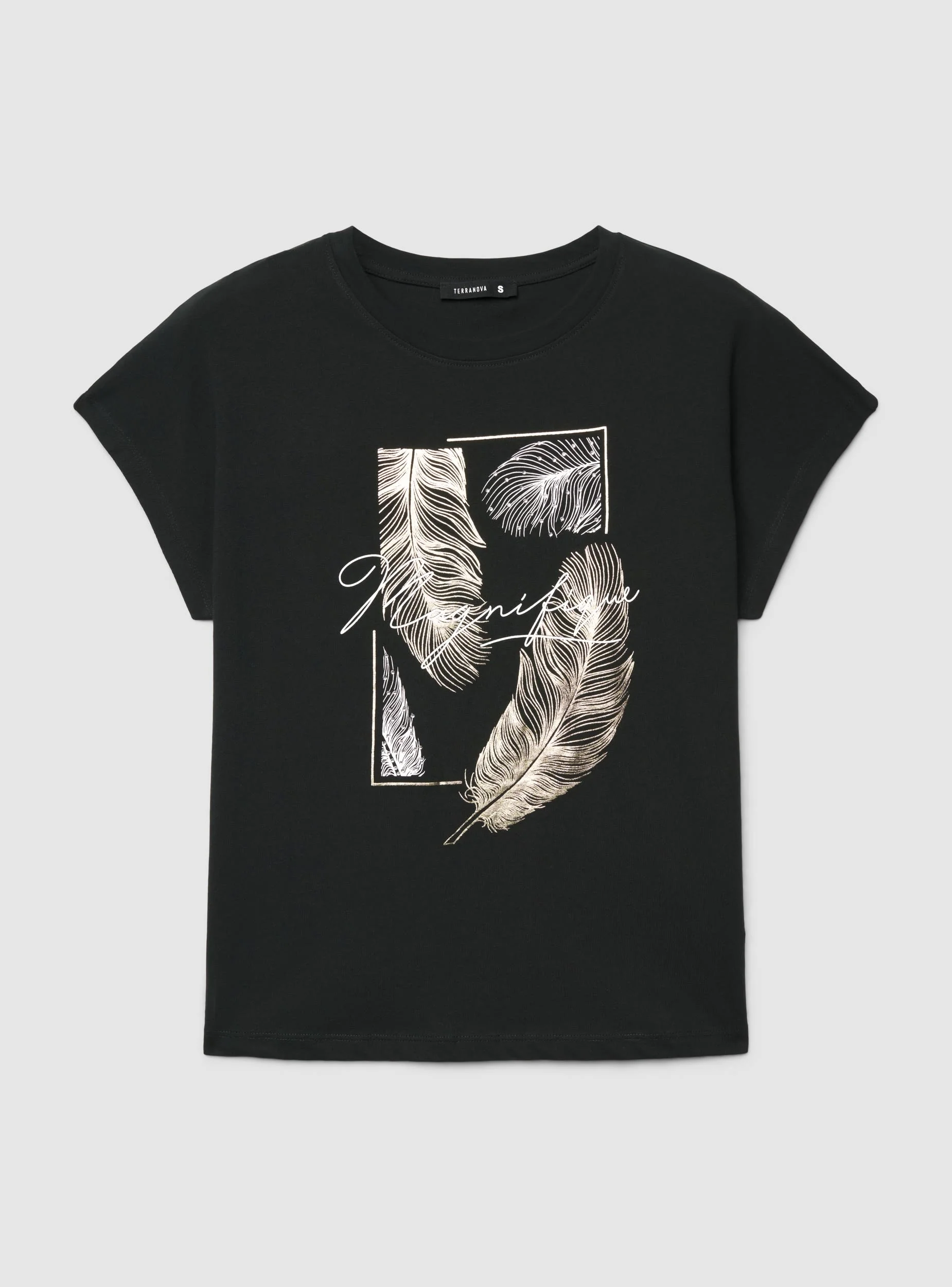 T-shirt con stampa piume effetto luccicante - Image 7