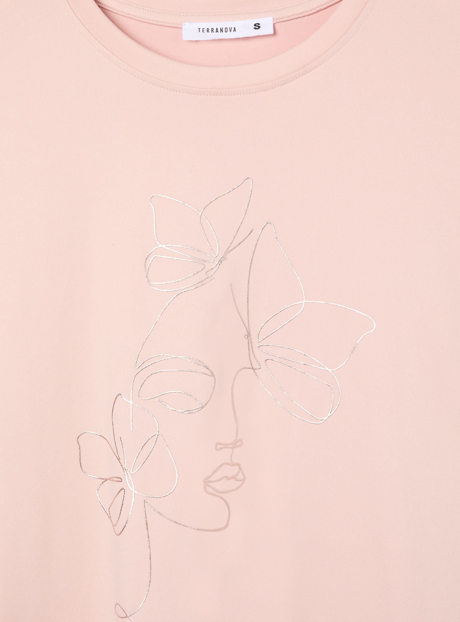 T-shirt con stampa volto e farfalle - Image 6