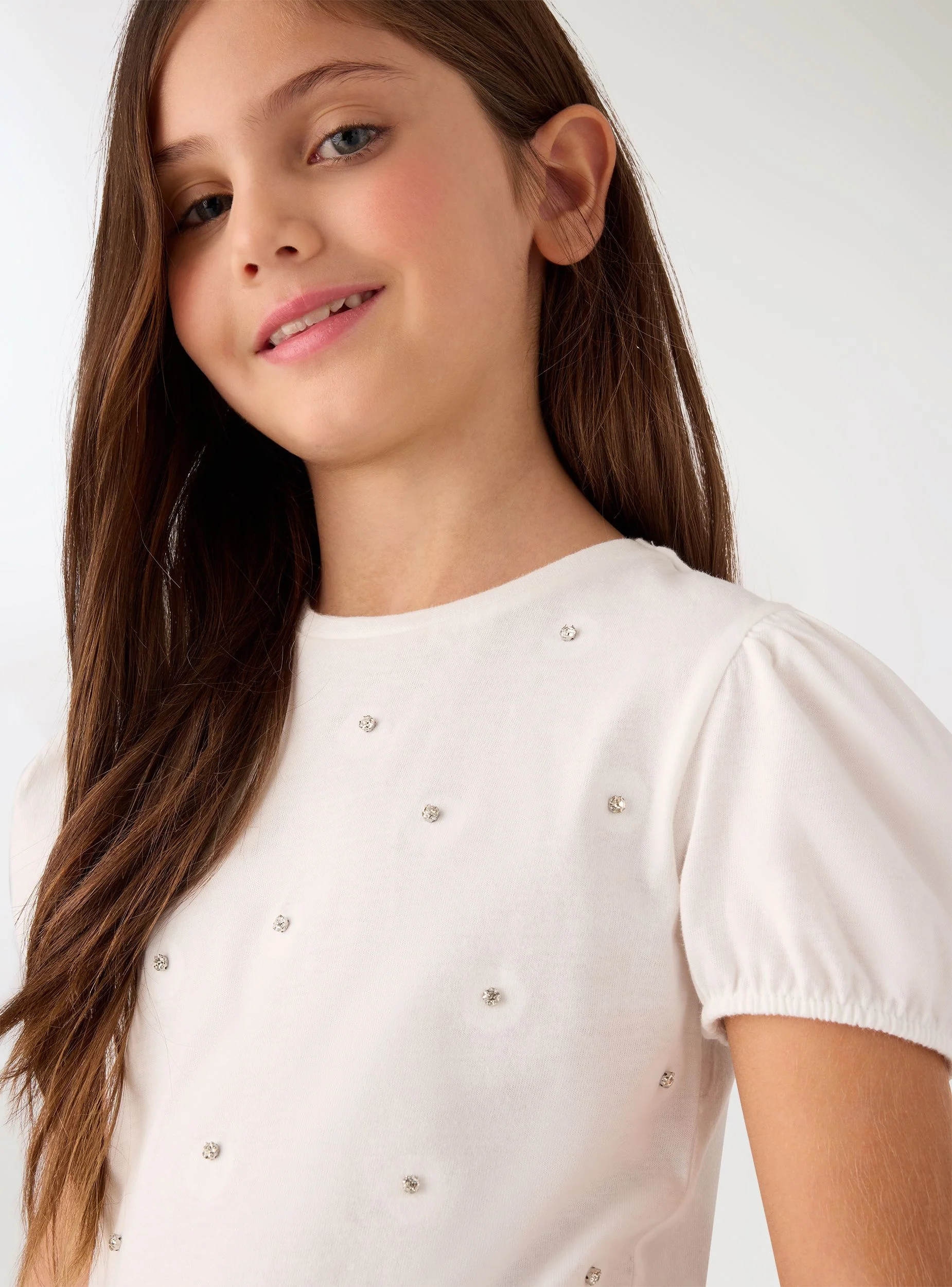 T-shirt con strass e maniche a palloncino - Image 7
