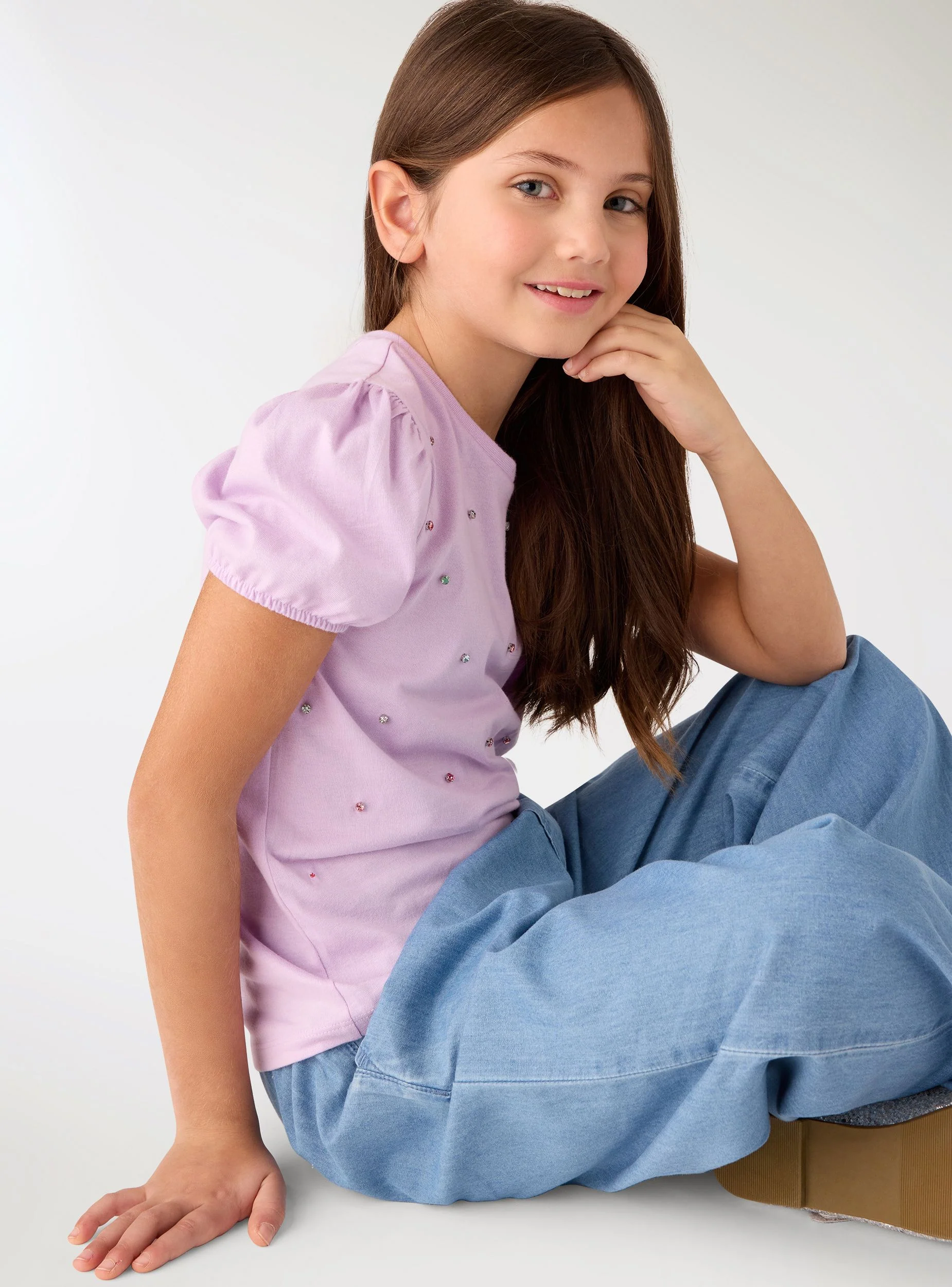 T-shirt con strass e maniche a palloncino - Image 7