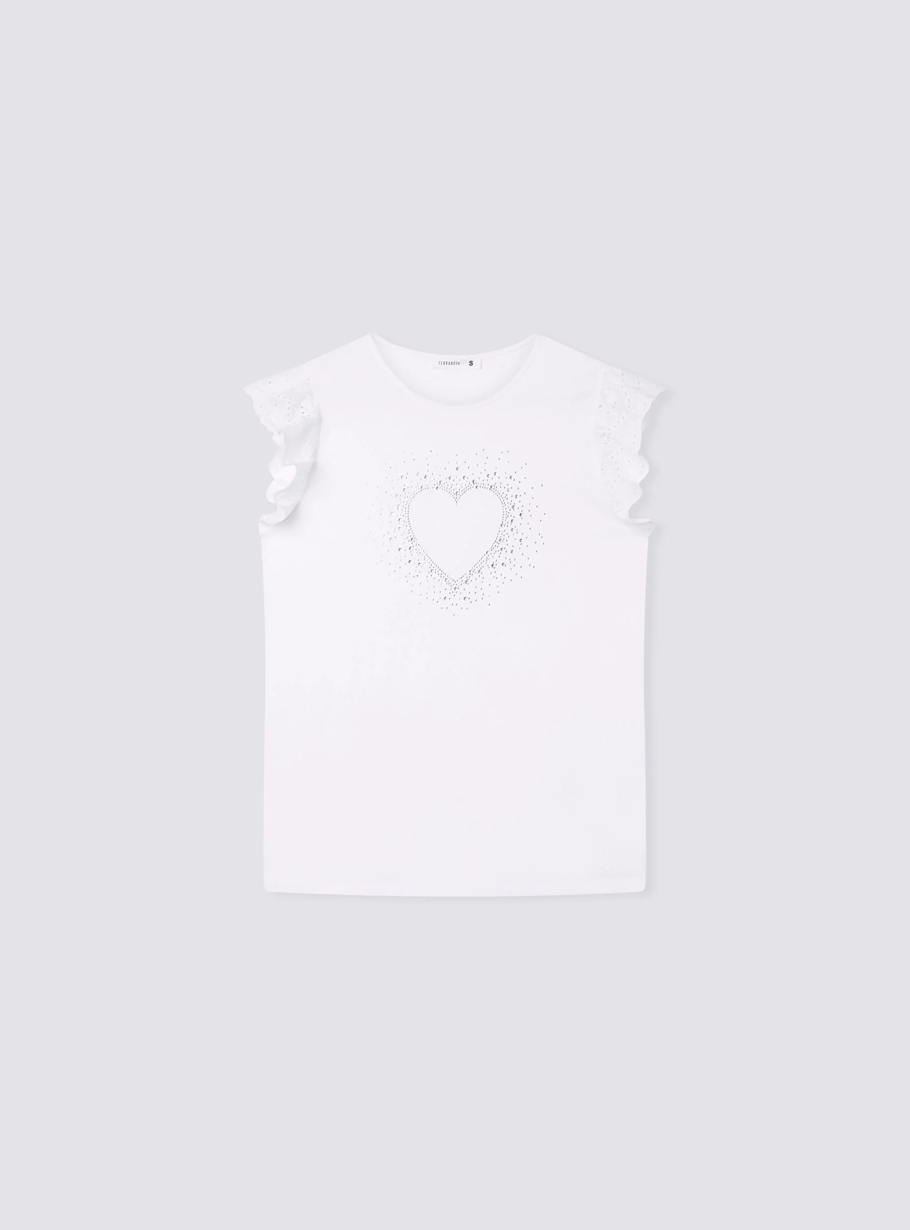 T-shirt con strass e maniche in sangallo - Image 7