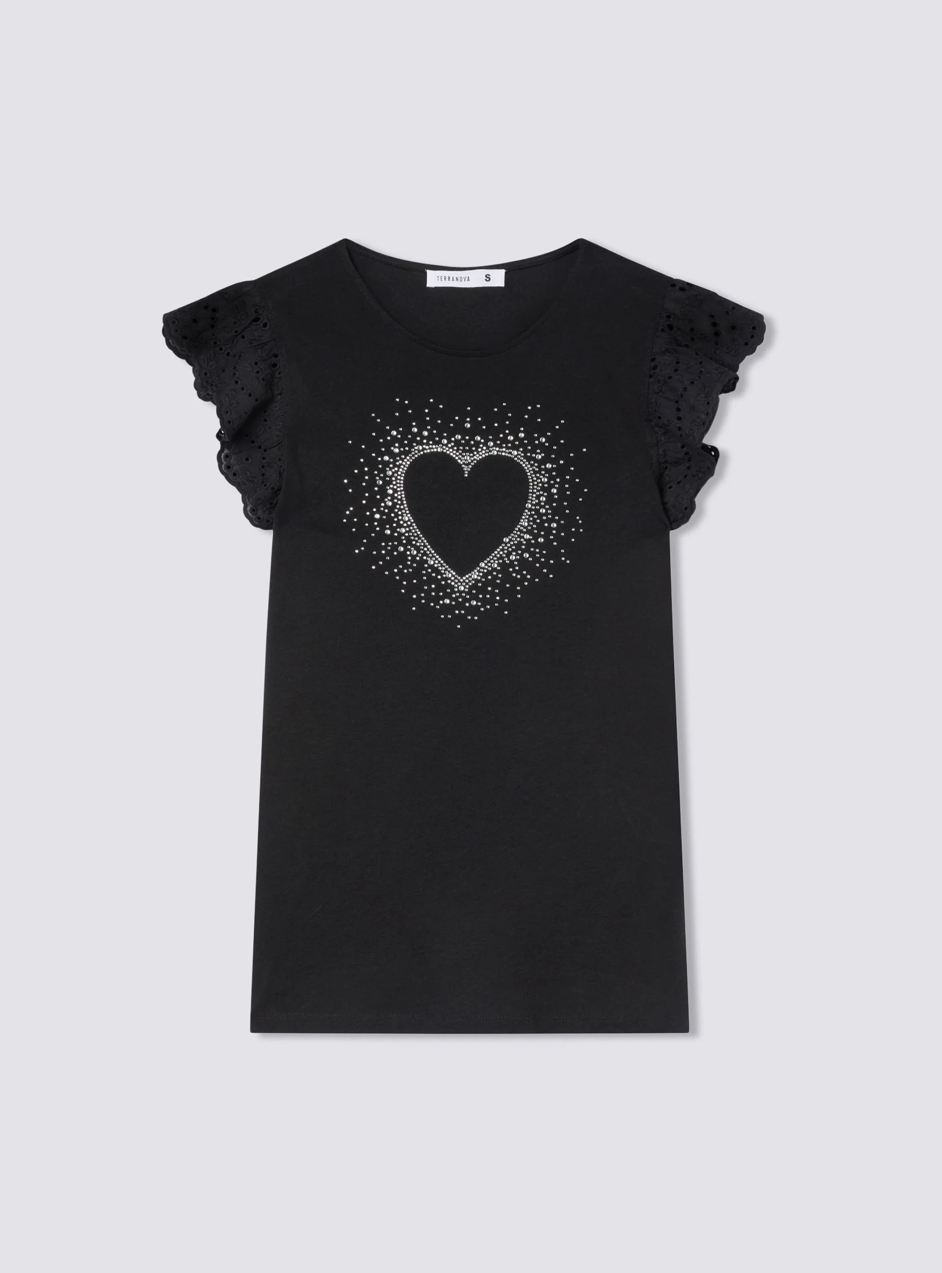 T-shirt con strass e maniche in sangallo - Image 5