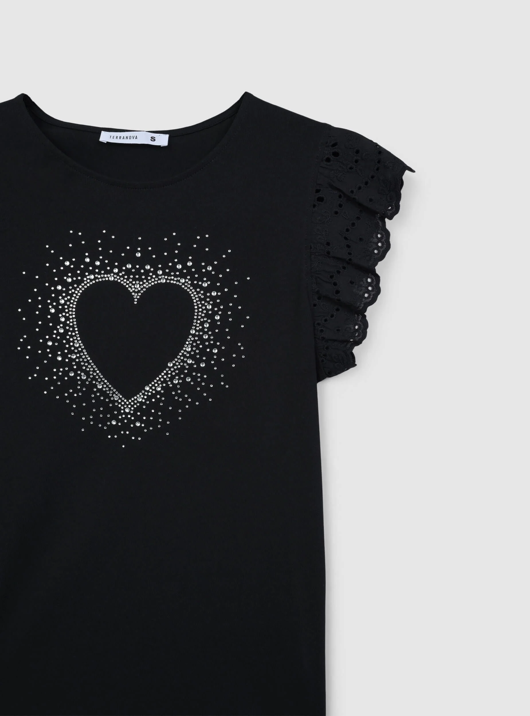 T-shirt con strass e maniche in sangallo - Image 6
