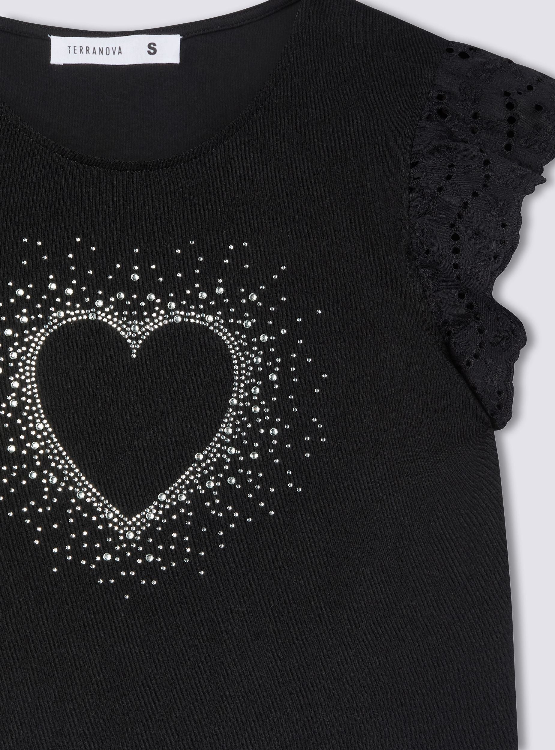 T-shirt con strass e maniche in sangallo - Image 7