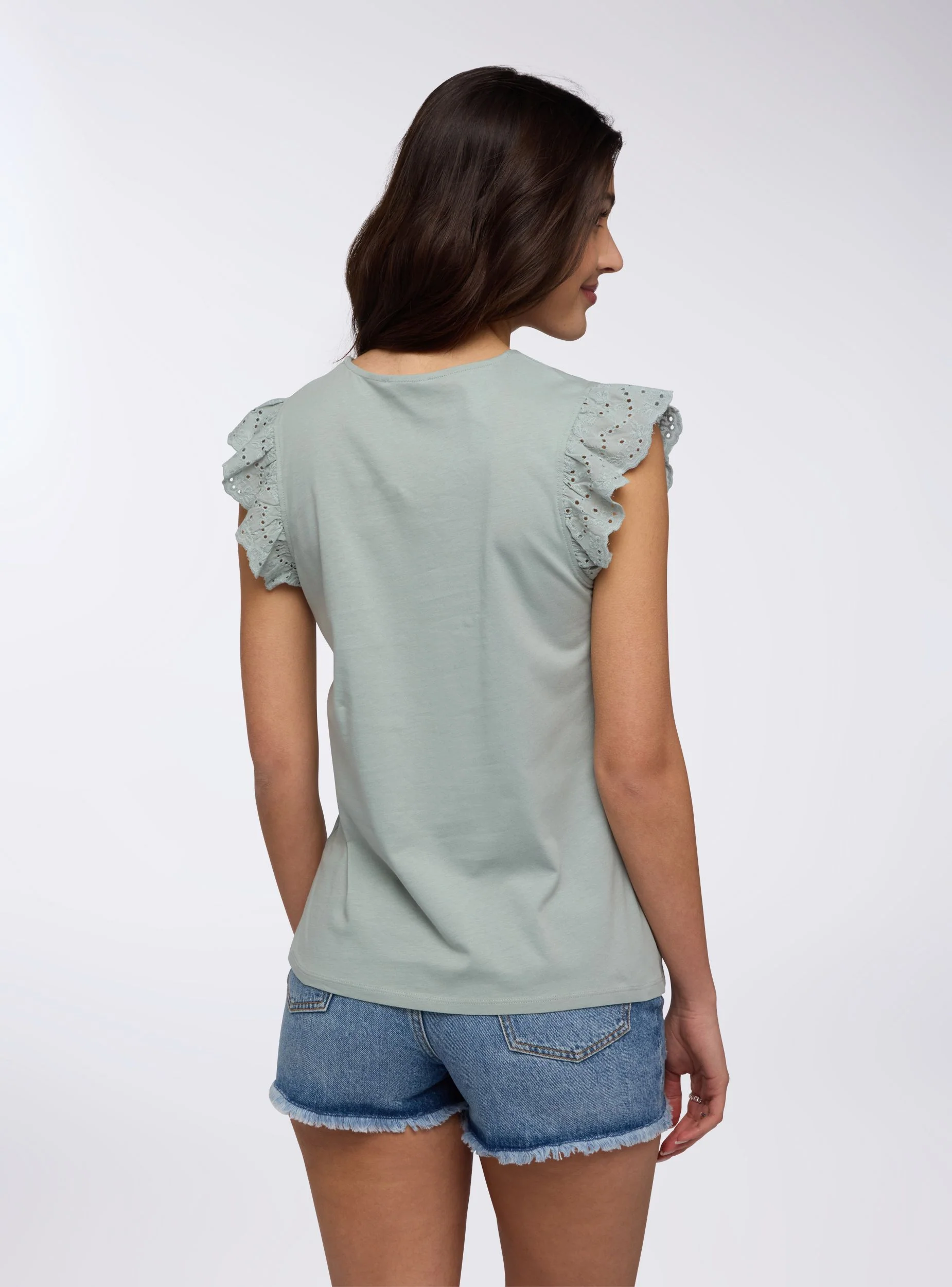 T-shirt con strass e maniche in sangallo - Image 4
