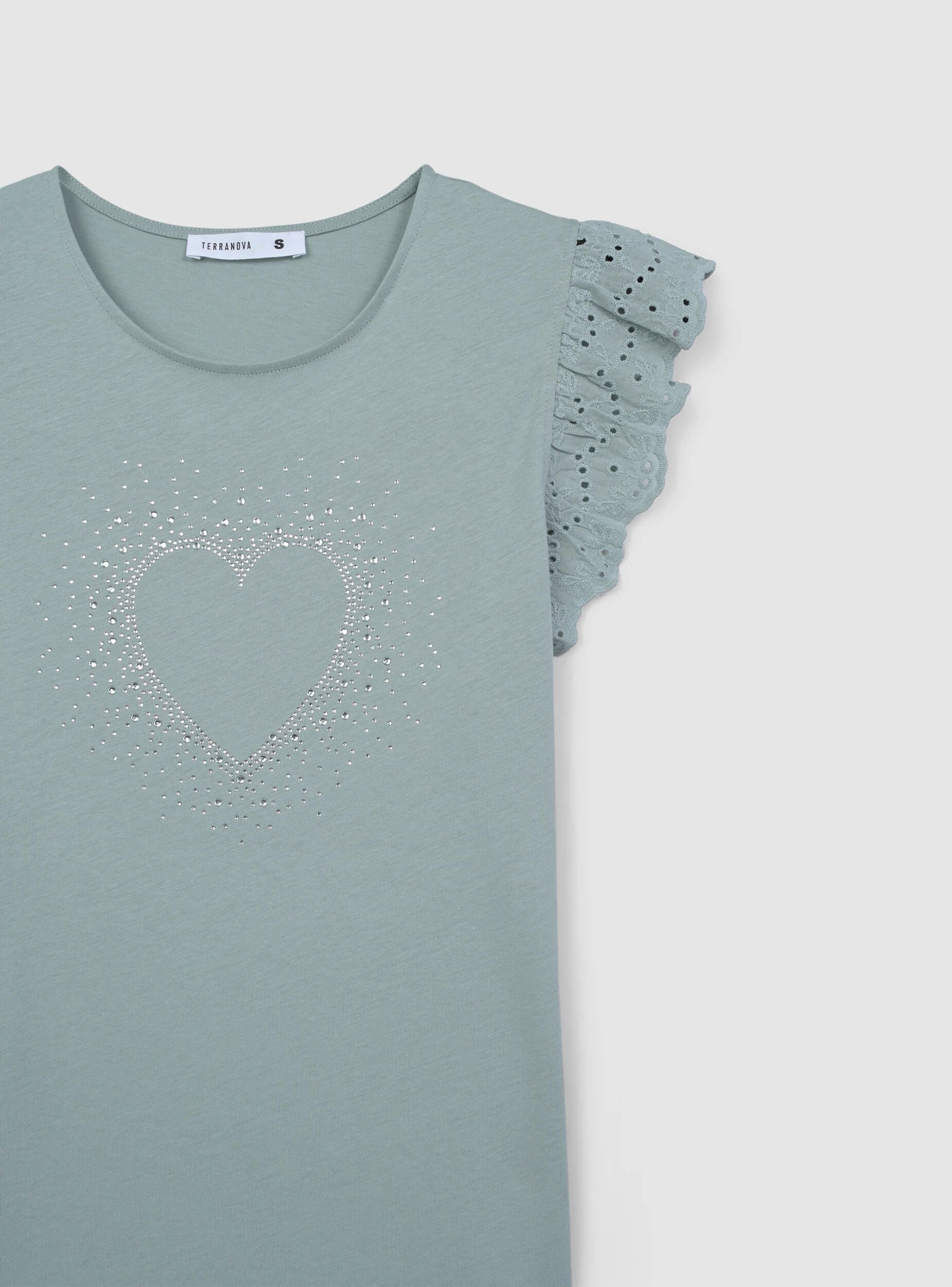 T-shirt con strass e maniche in sangallo - Image 7