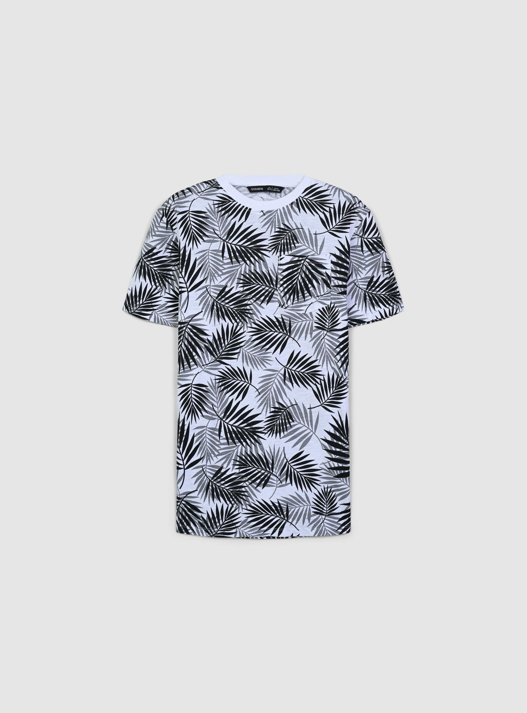 T-shirt con taschino fantasia foglie - Image 6