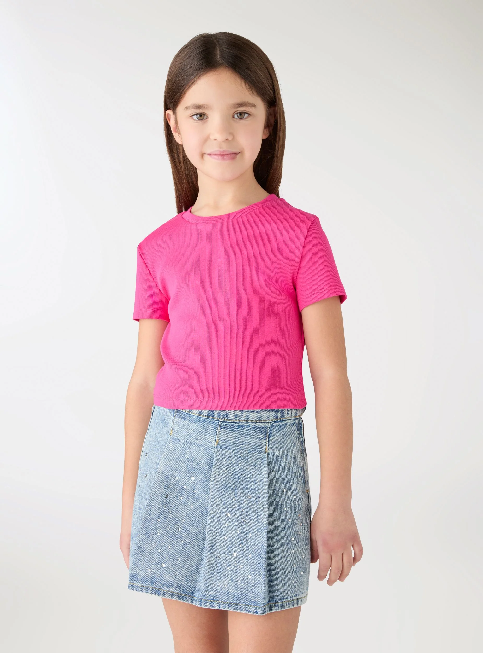T-shirt crop a costine a tinta unita - Image 2