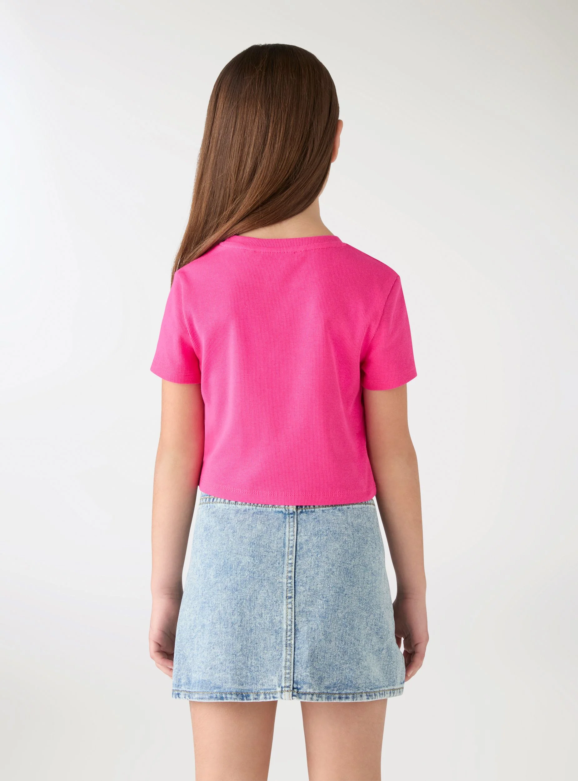 T-shirt crop a costine a tinta unita - Image 3