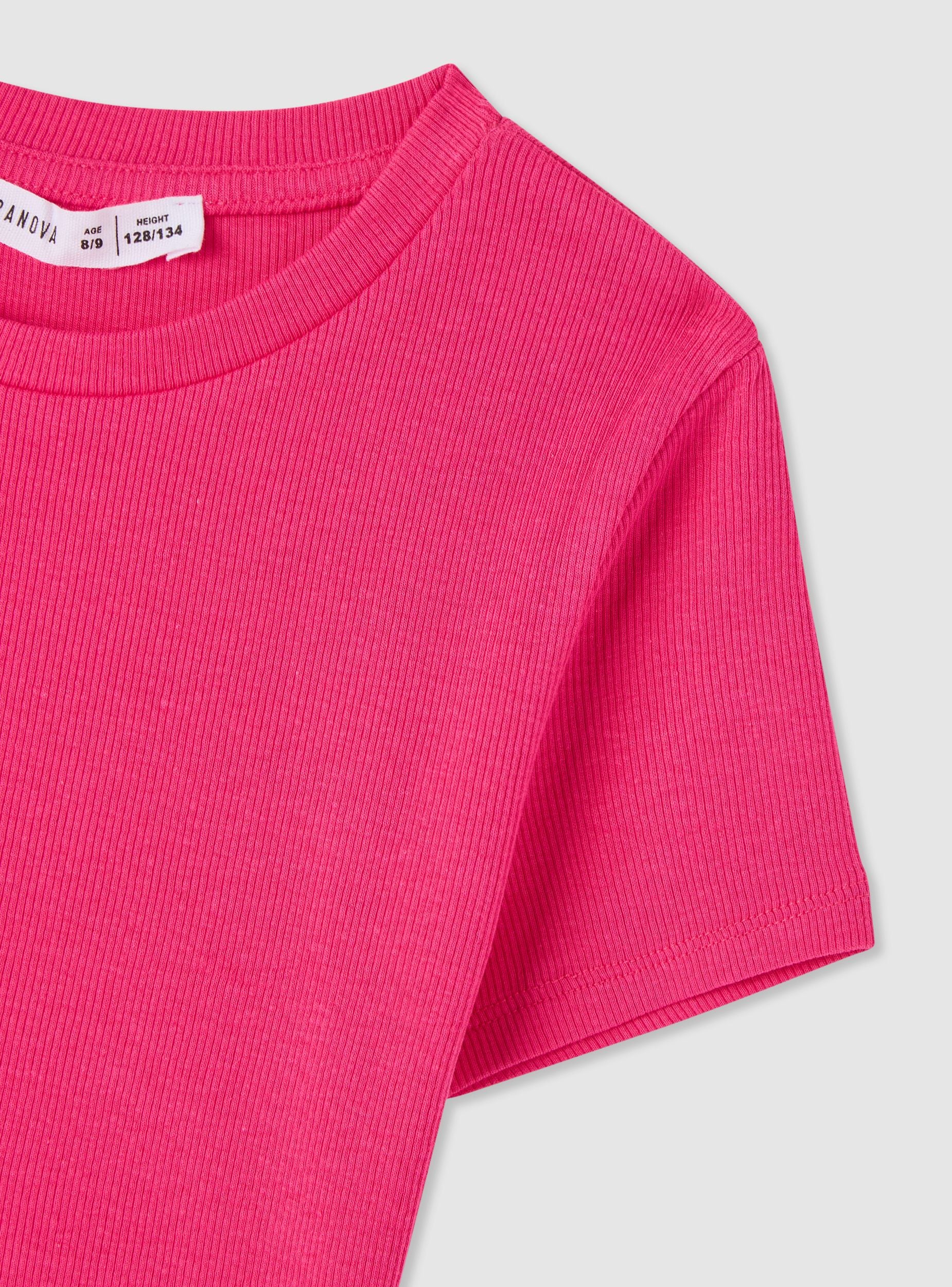 T-shirt crop a costine a tinta unita - Image 4