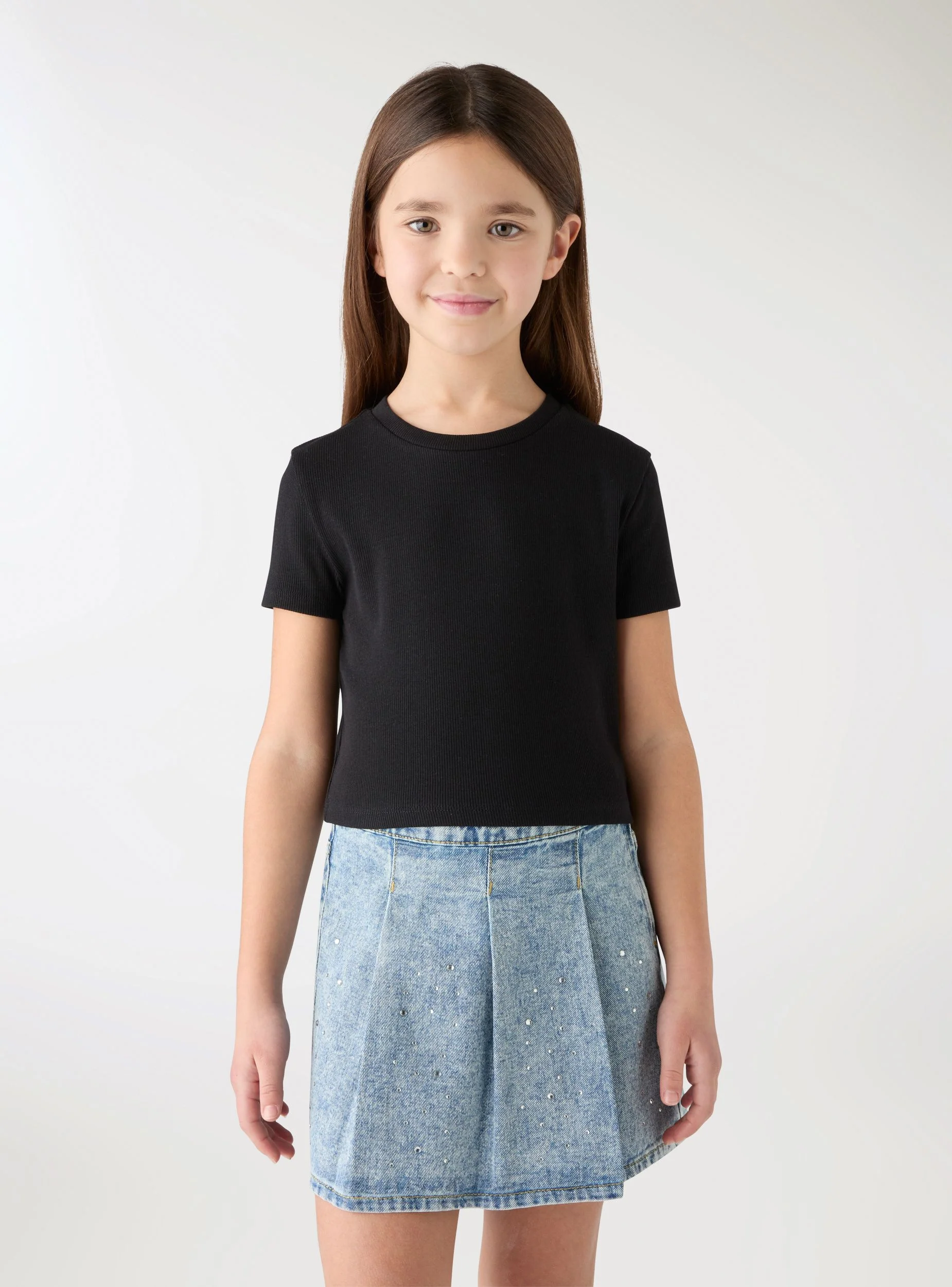 T-shirt crop a costine a tinta unita - Image 8