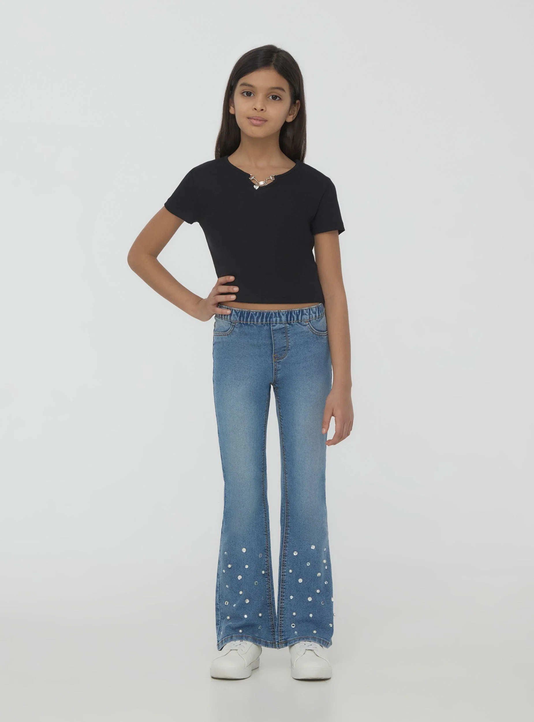 T-shirt crop a costine con applicazione - Image 4