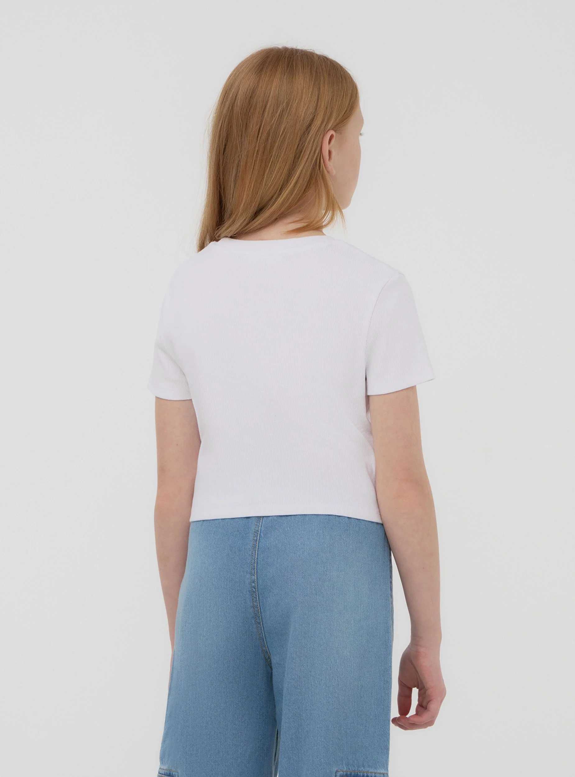 T-shirt crop a costine tinta unita - Image 2