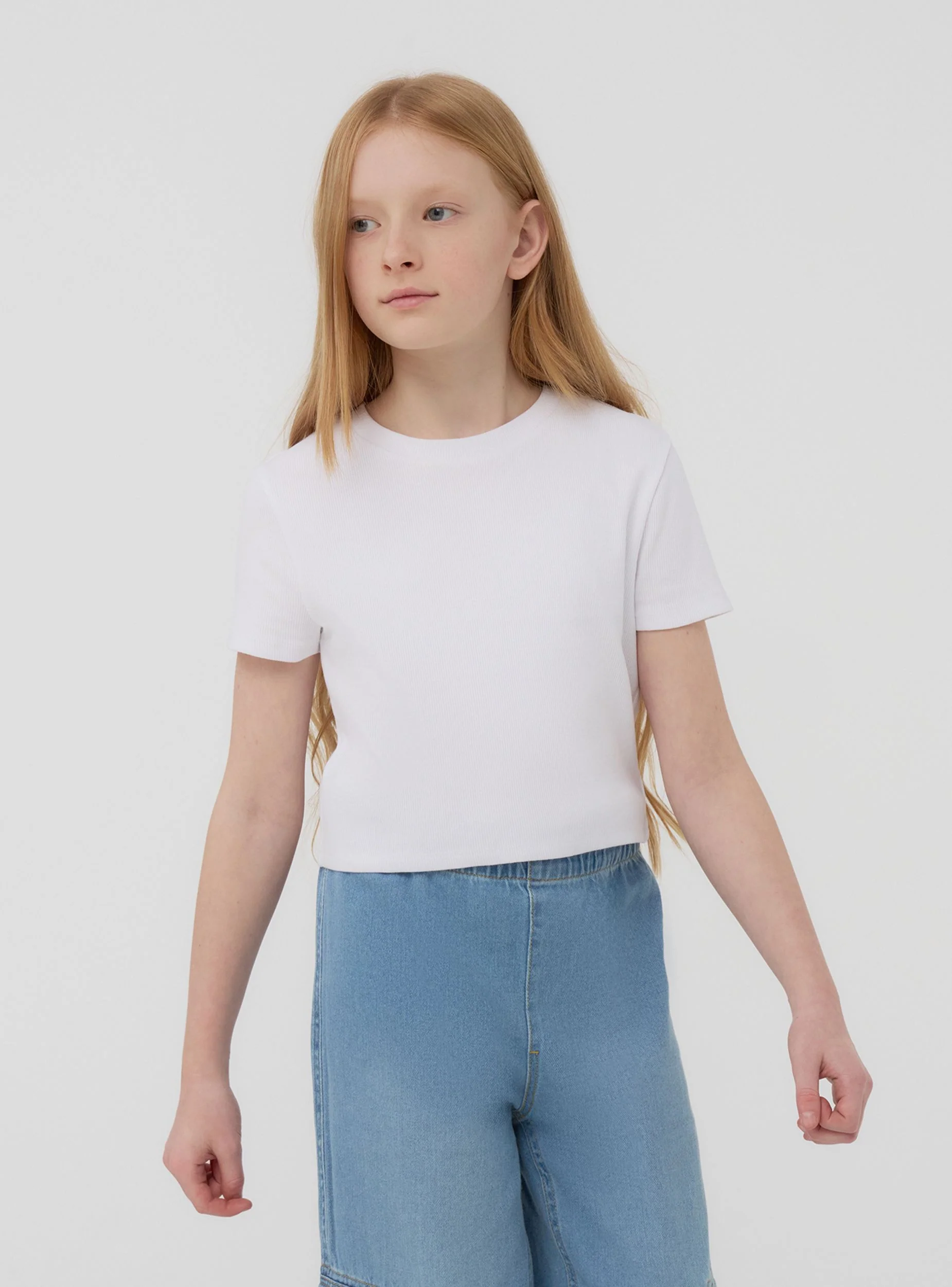 T-shirt crop a costine tinta unita - Image 3