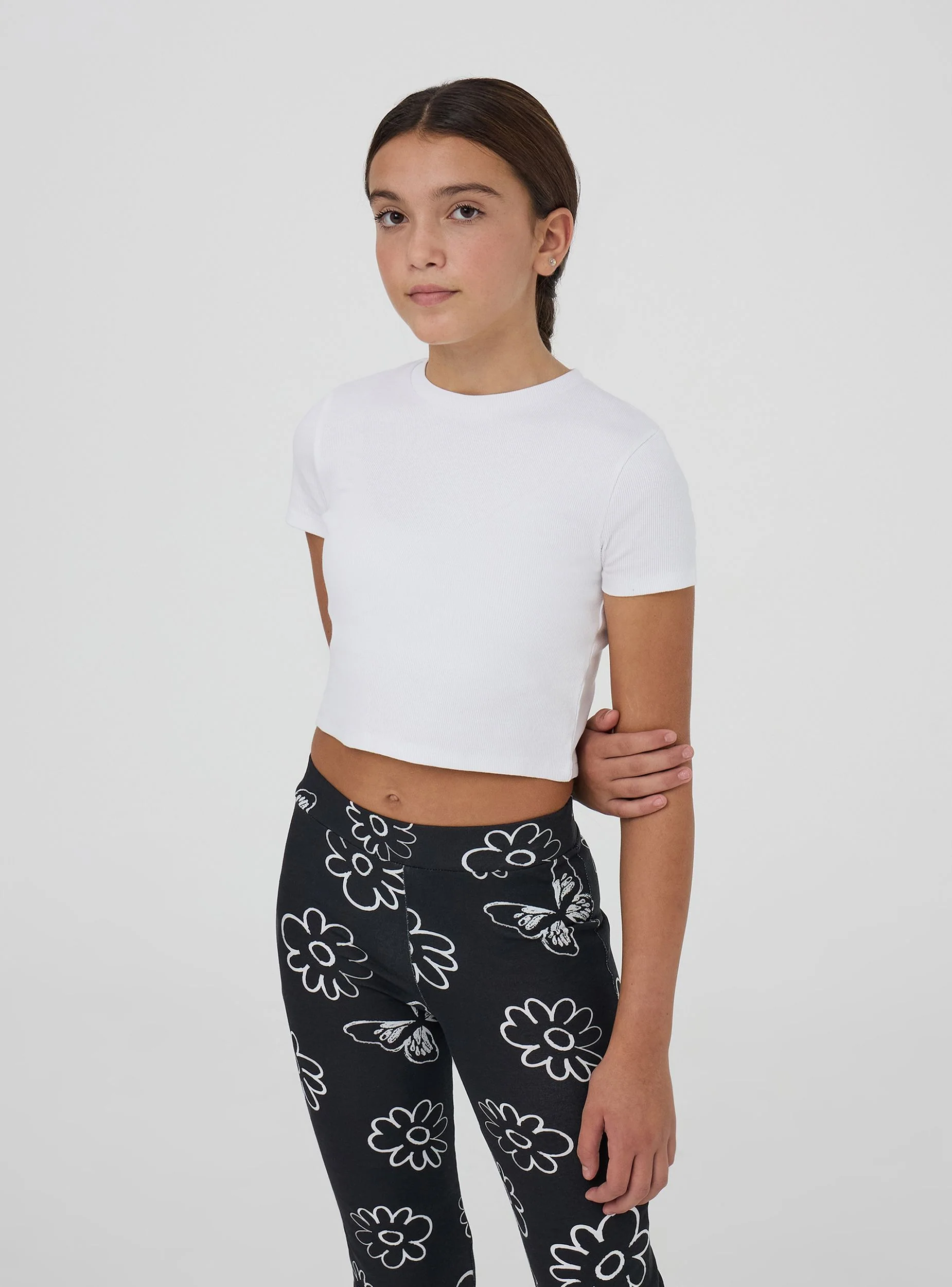 T-shirt crop a costine tinta unita - Image 7