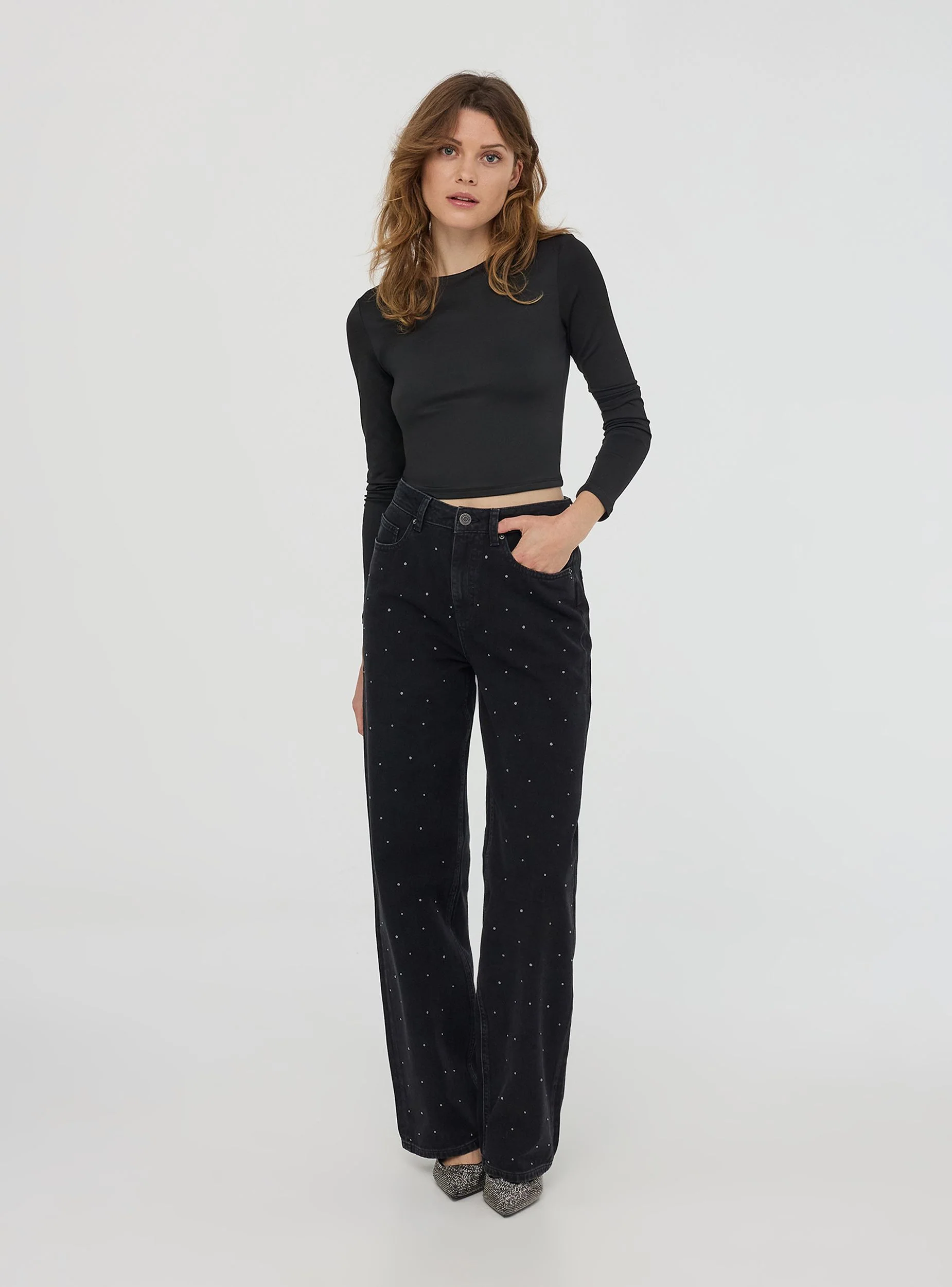 T-shirt crop a maniche lunghe