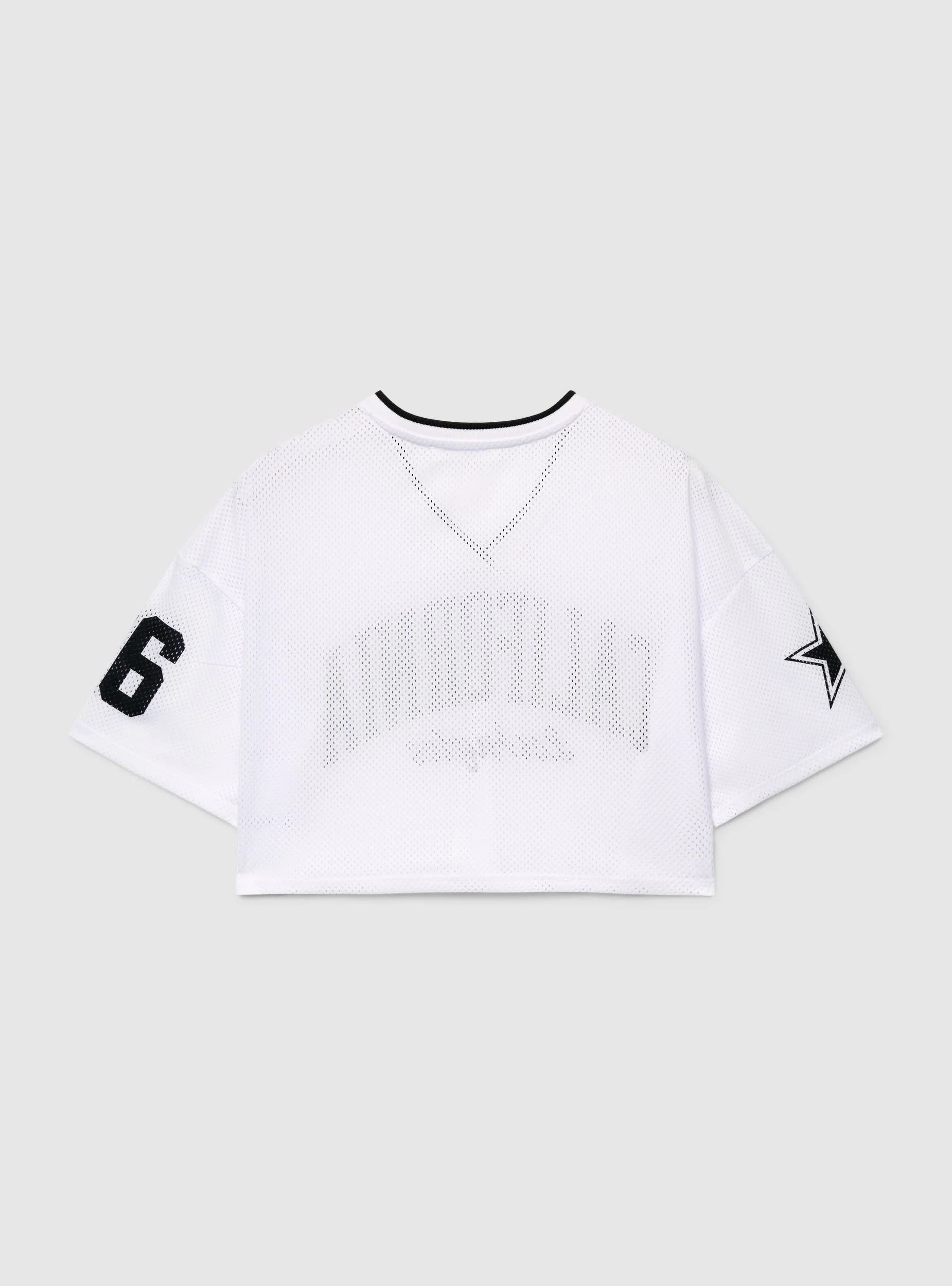 T-shirt crop a rete con stampa college - Image 5