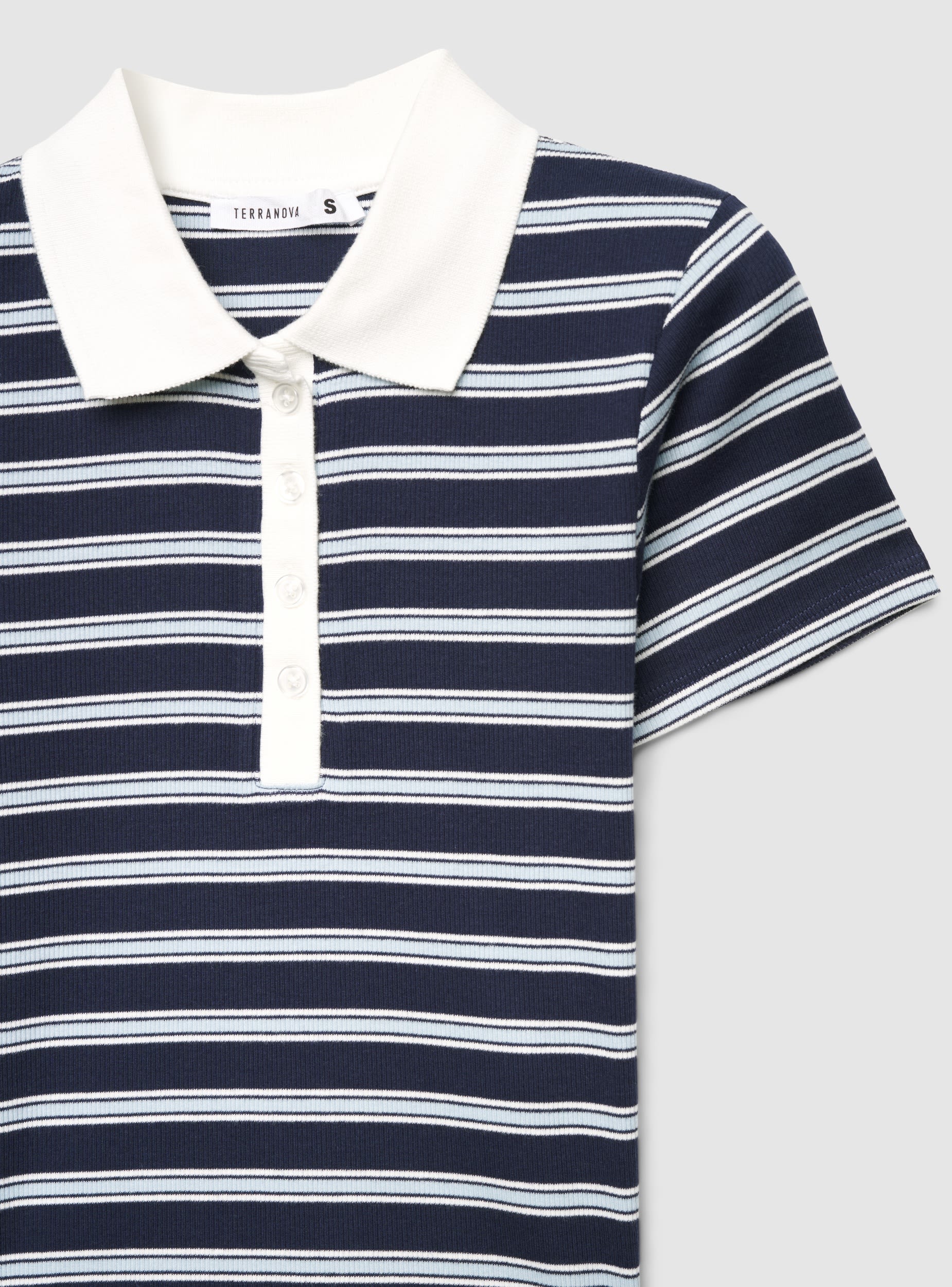 T-shirt crop a righe con collo polo - Image 7