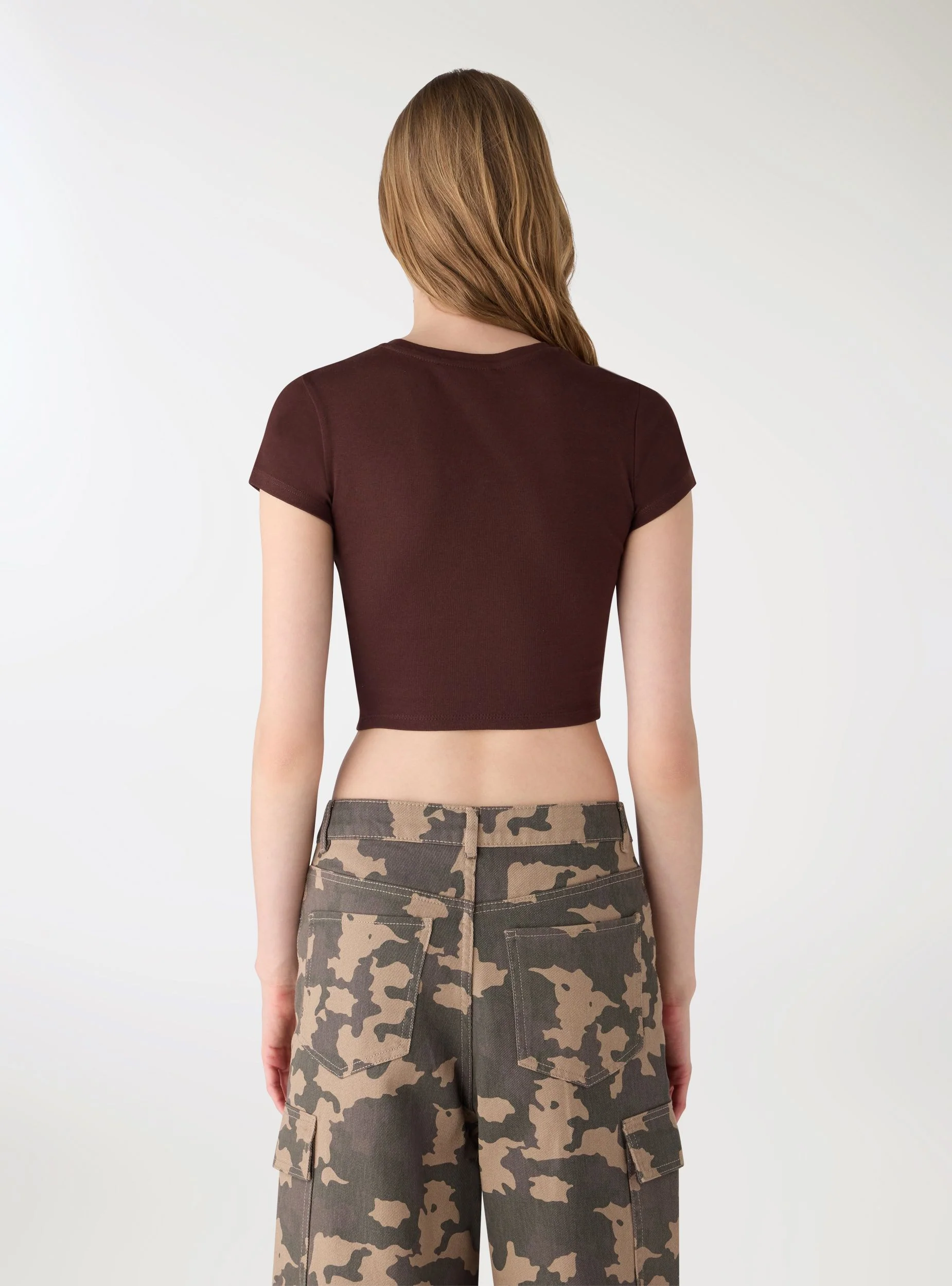 T-shirt crop a tinta unita - Image 2