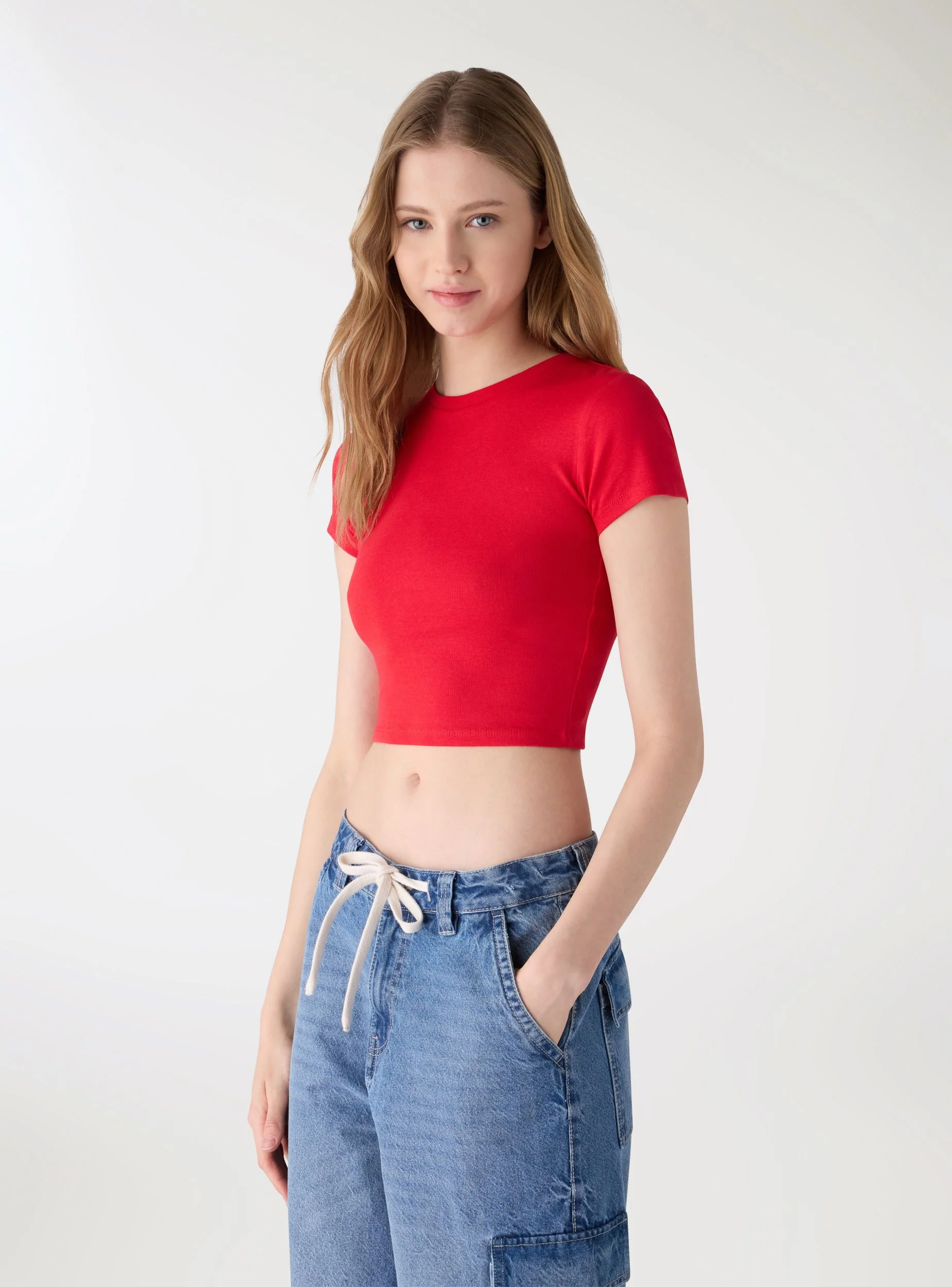 T-shirt crop a tinta unita - Image 2