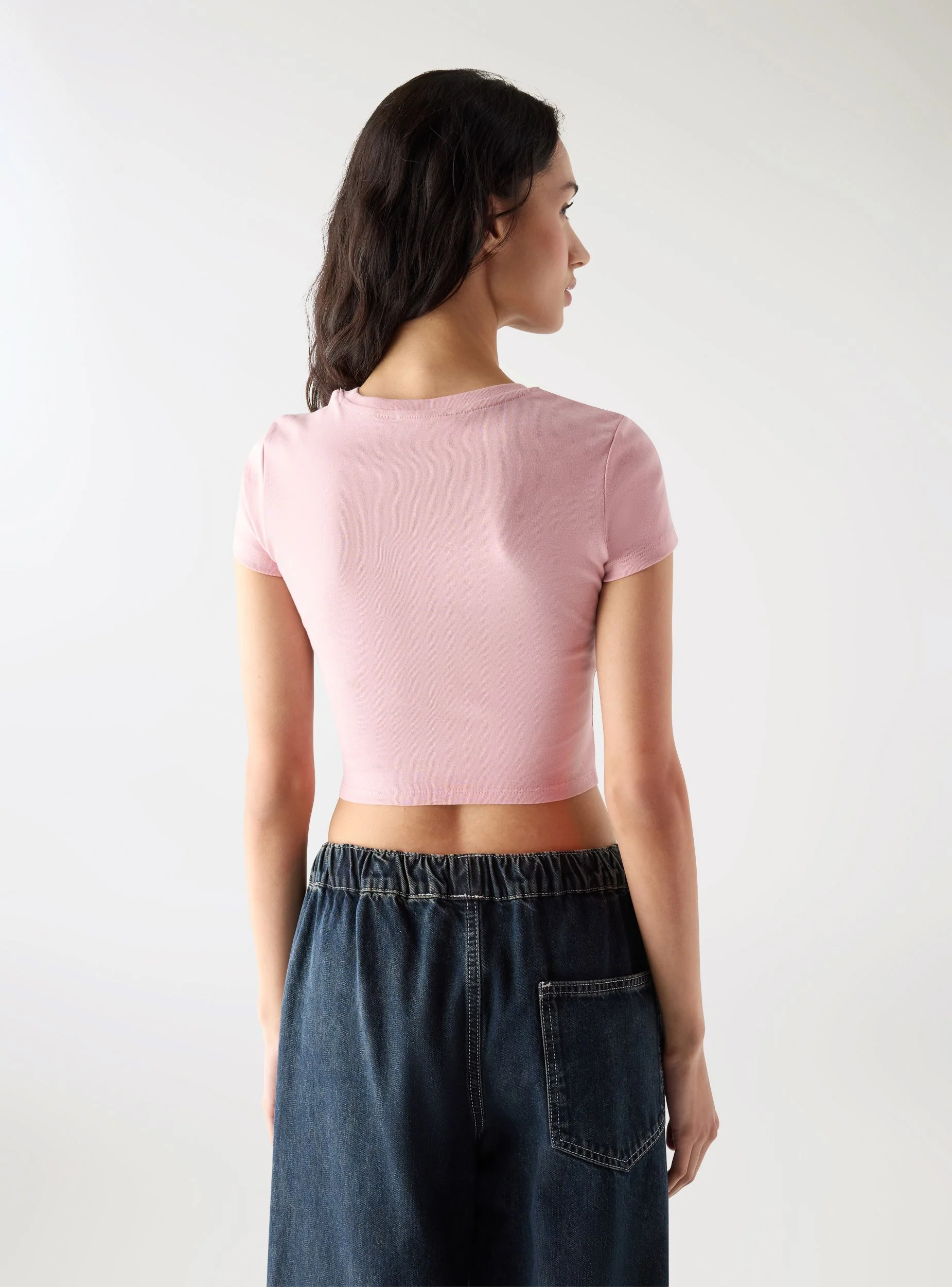 T-shirt crop aderente a tinta unita - Image 3